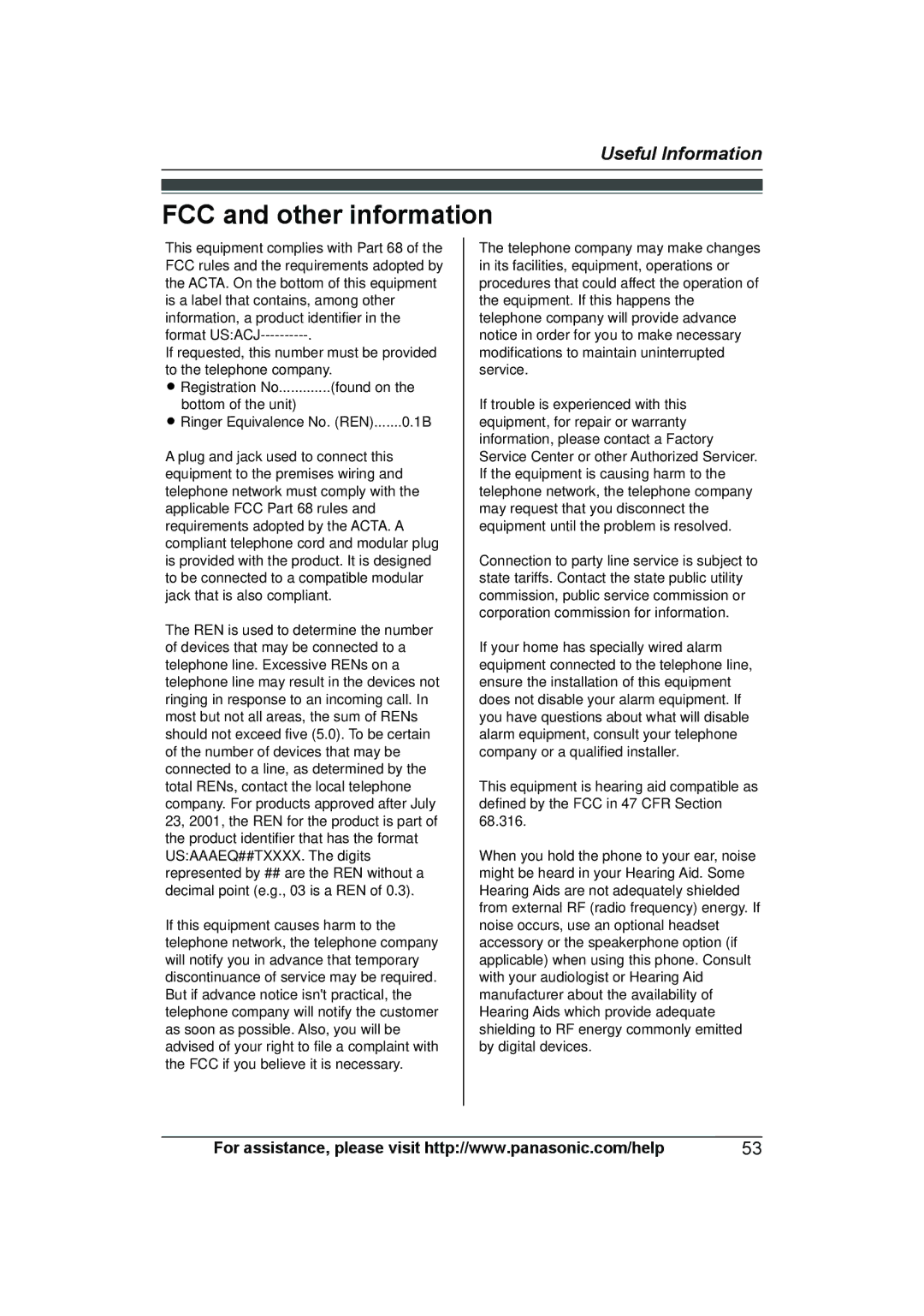 Panasonic KXTG6591T, KX-TG6592T, KX-TG6591T, KXTG6592T operating instructions FCC and other information 