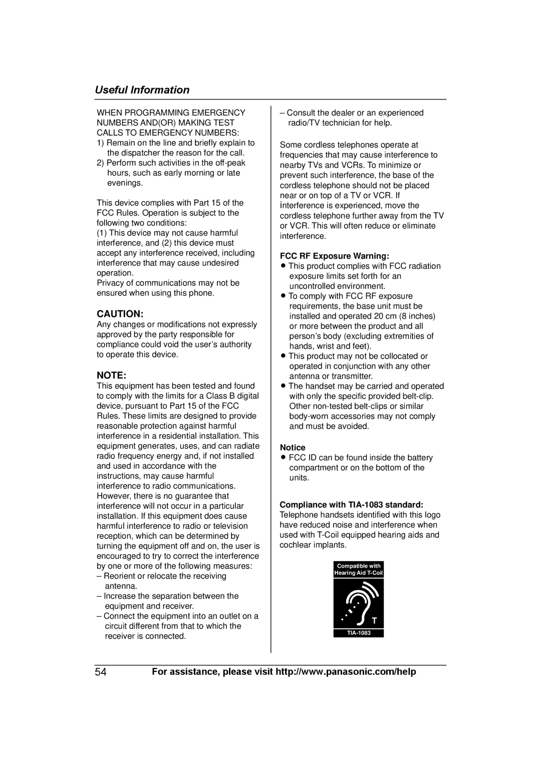 Panasonic KX-TG6592T, KX-TG6591T, KXTG6592T, KXTG6591T operating instructions FCC RF Exposure Warning 