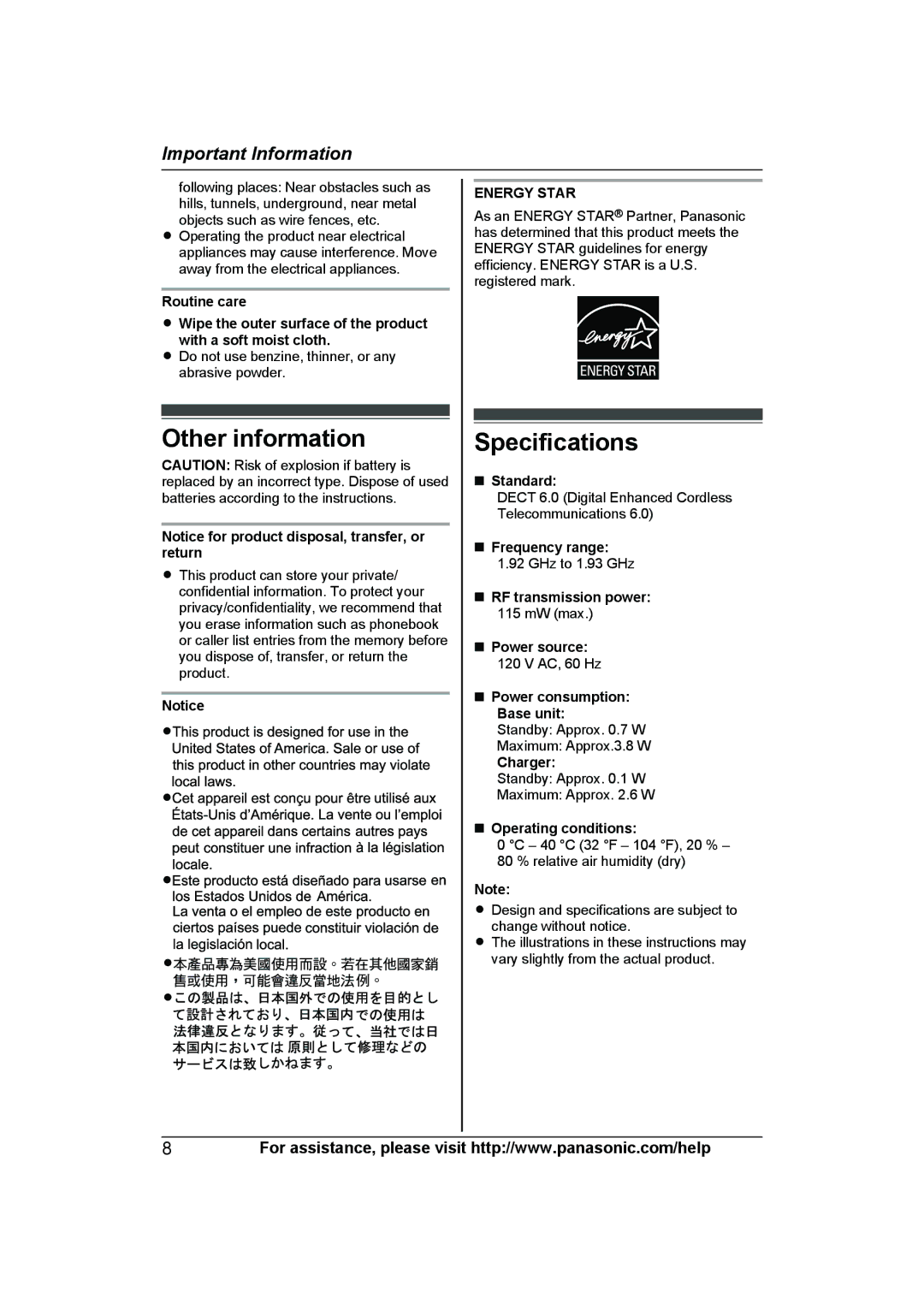 Panasonic KX-TG6592T, KX-TG6591T, KXTG6592T, KXTG6591T operating instructions Other information 