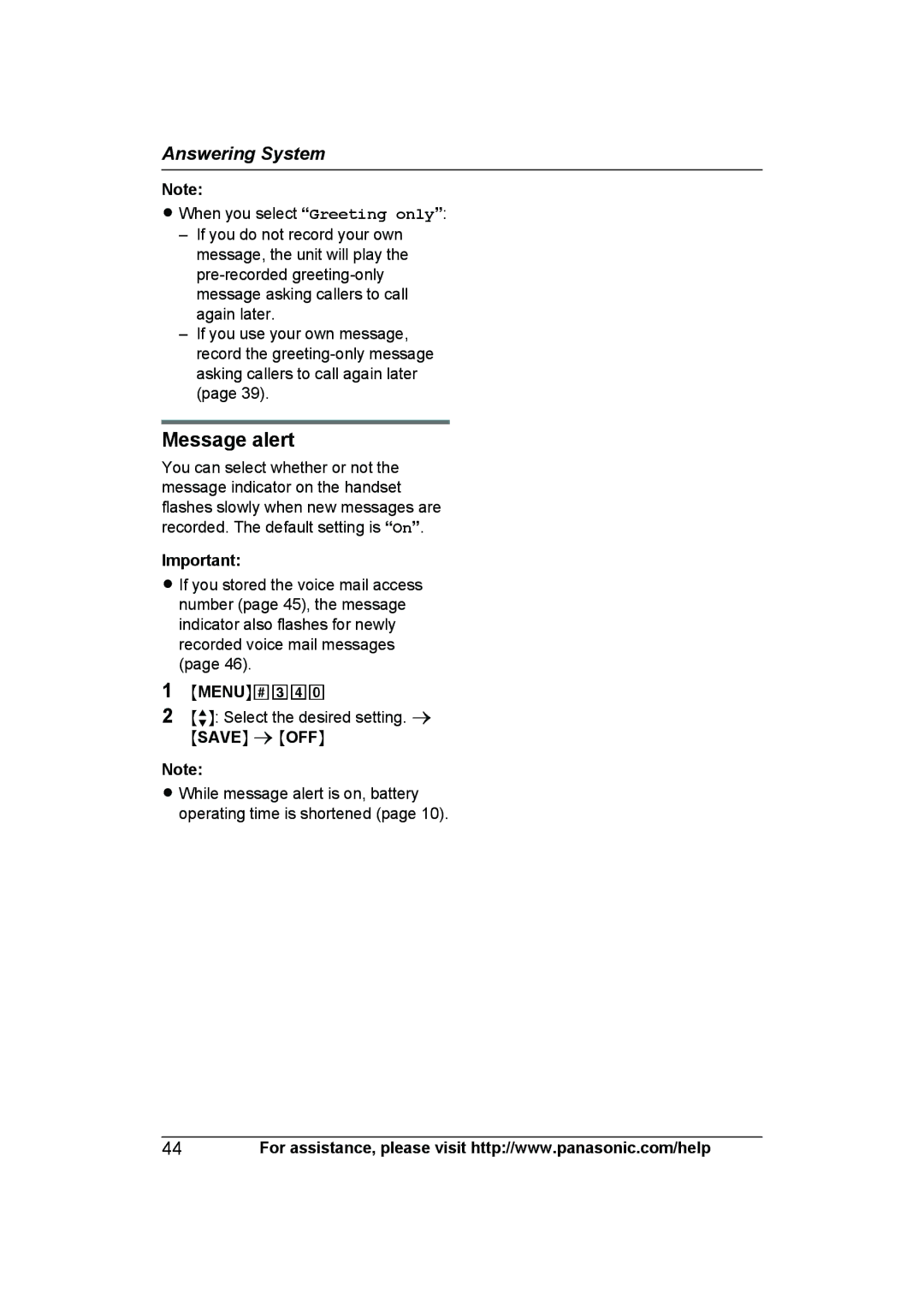 Panasonic KX-TG6644B, KX-TG6632, KX-TG6633, KX-TG6645B, KX-TG6643B, KX-TG6641B, KXTG6643B, KXTG6645B Message alert 