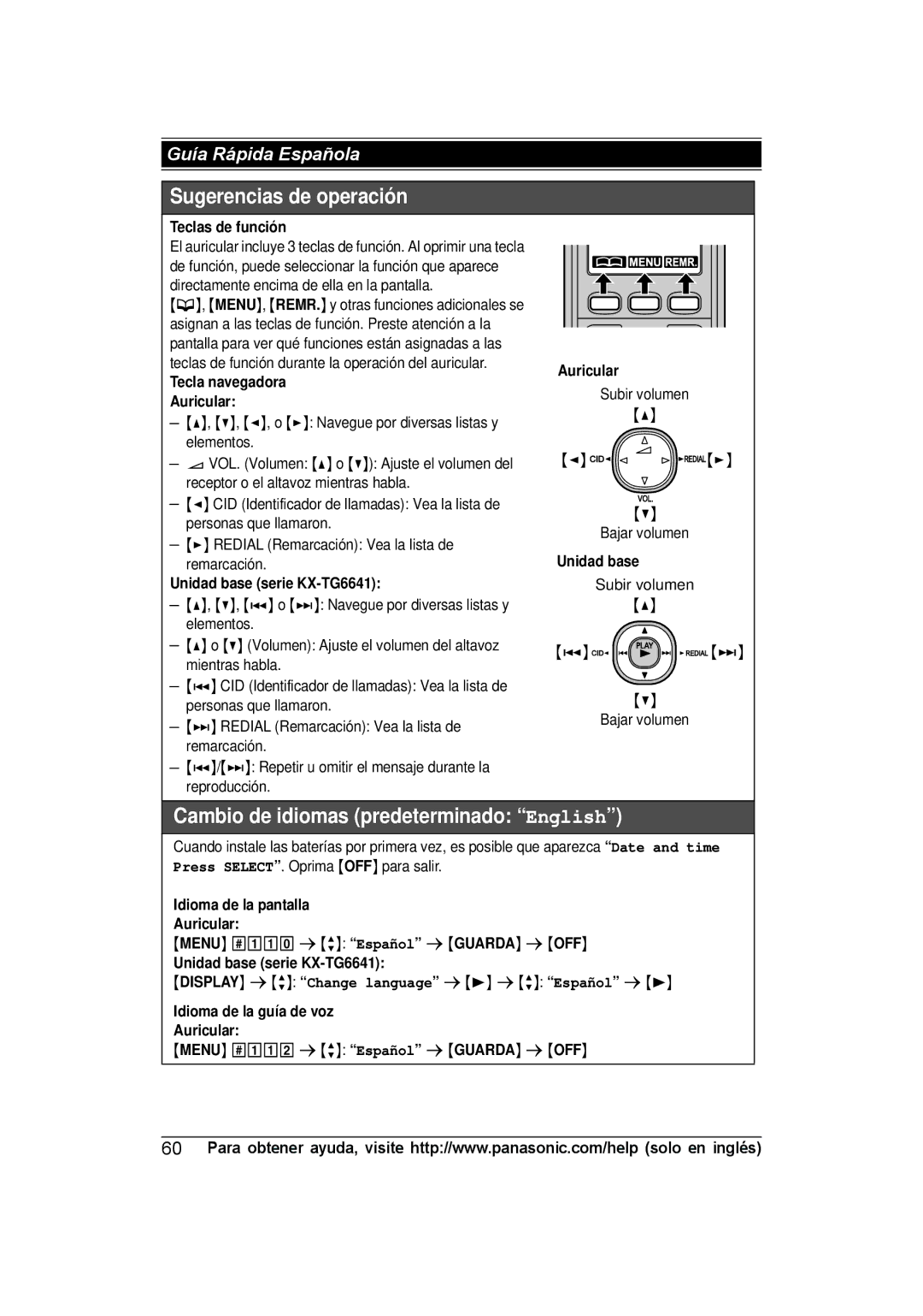 Panasonic KX-TG6633, KX-TG6644B, KX-TG6632, KX-TG6645B, KX-TG6643B, KX-TG6641B, KXTG6643B Sugerencias de operación 