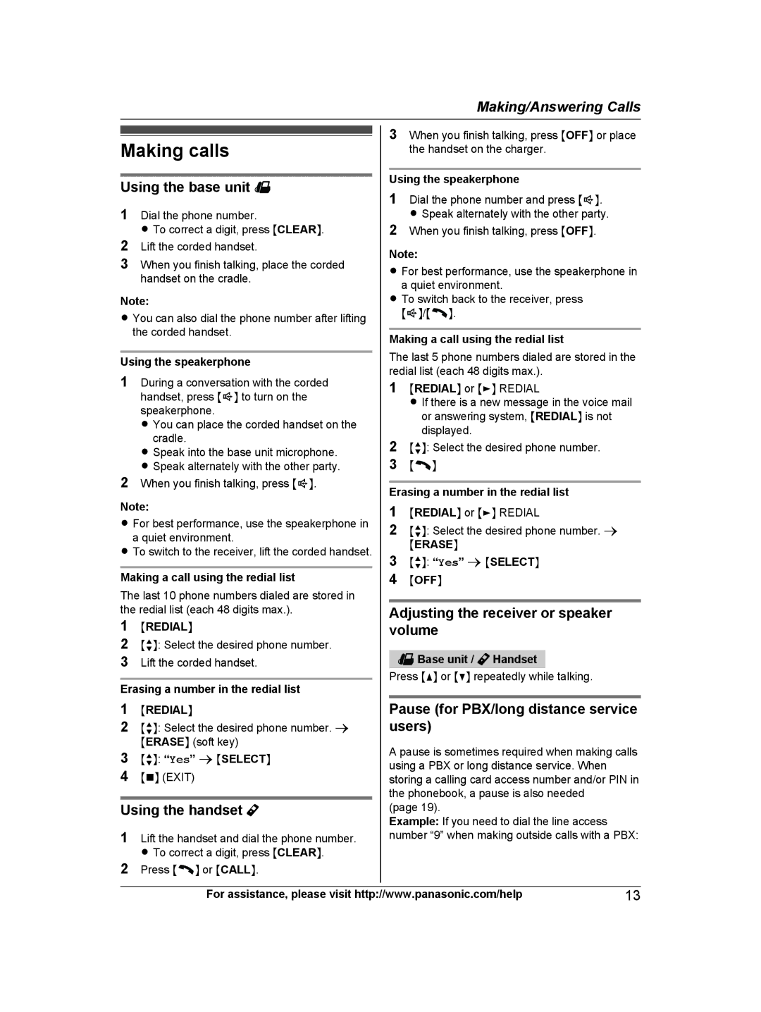 Panasonic KXTG6672B, KX-TG6672B, KX-TG6671, KXTG6671B operating instructions Making calls 