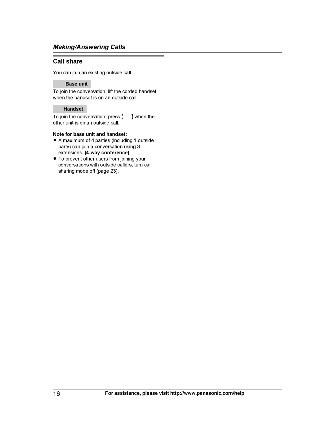 Panasonic KX-TG6672B, KX-TG6671, KXTG6672B, KXTG6671B operating instructions Call share 