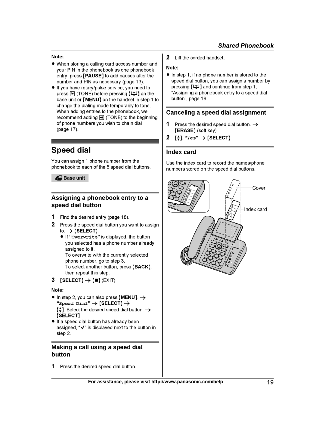 Panasonic KXTG6671B Speed dial, Assigning a phonebook entry to a speed dial button, Canceling a speed dial assignment 