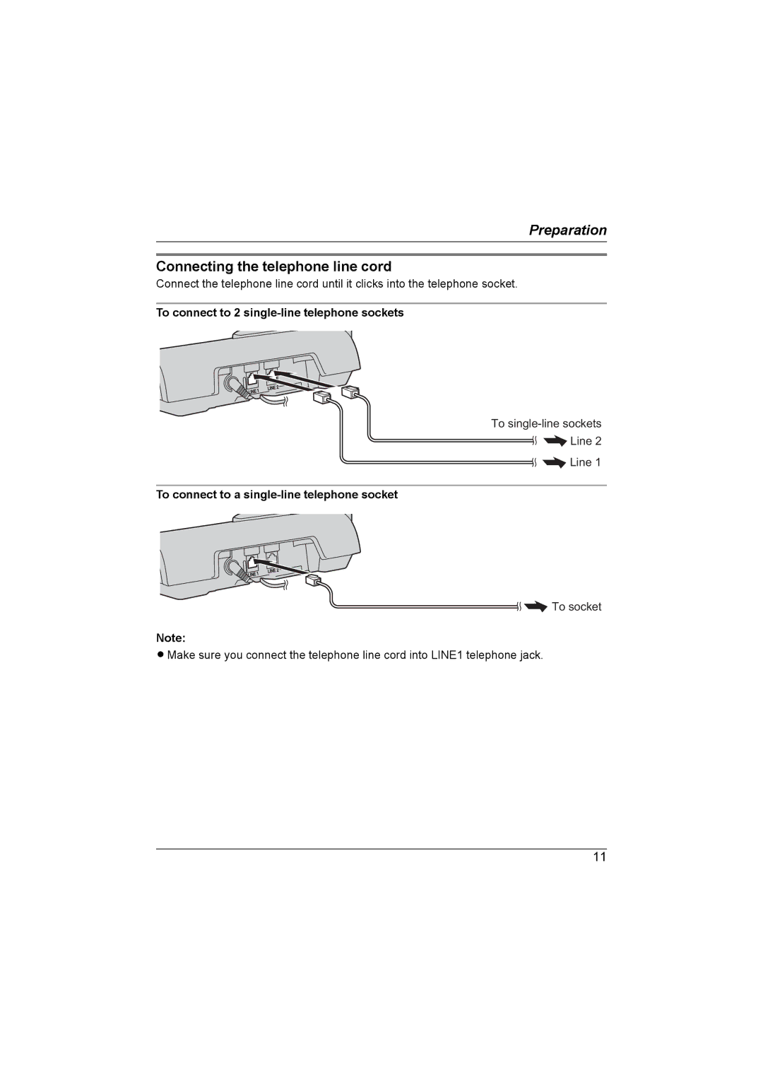 Panasonic KX-TG6700AL Connecting the telephone line cord, To connect to 2 single-line telephone sockets 