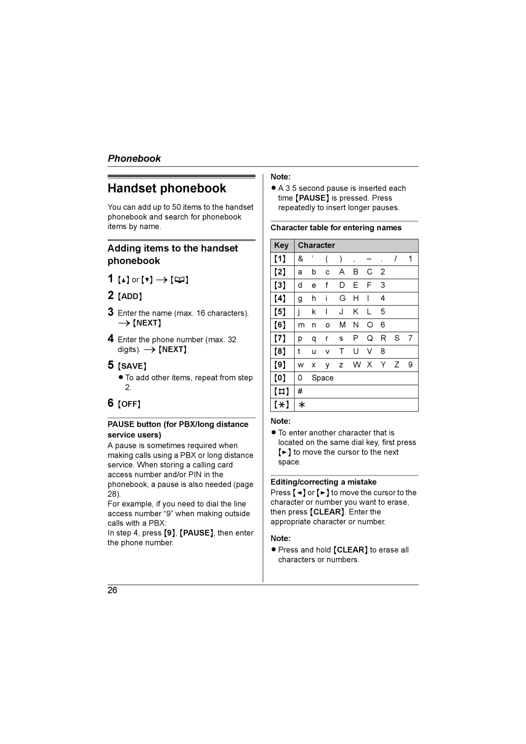 Panasonic KX-TG6700AL operating instructions Handset phonebook, Adding items to the handset phonebook 