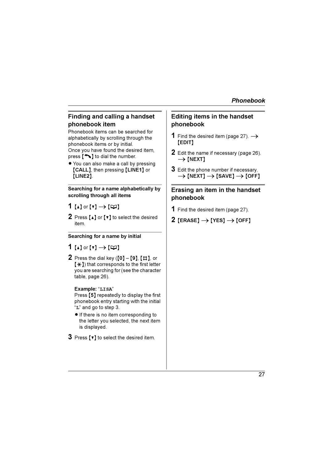 Panasonic KX-TG6700AL Finding and calling a handset phonebook item, Editing items in the handset phonebook 