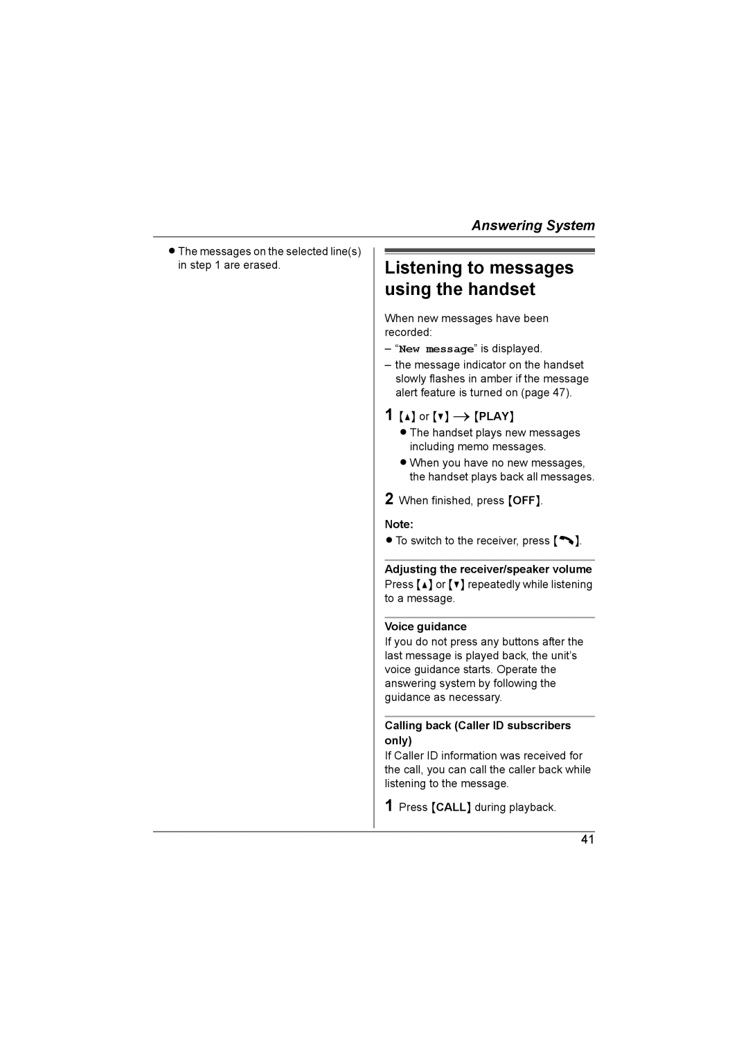 Panasonic KX-TG6700AL operating instructions LThe messages on the selected lines in are erased, Or V iPLAY, Voice guidance 