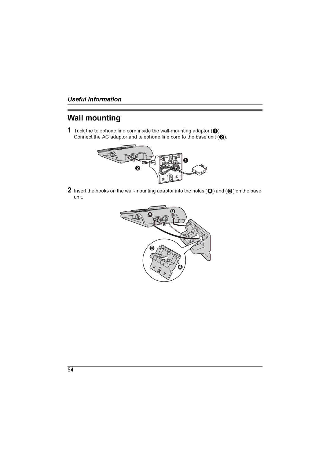 Panasonic KX-TG6700AL operating instructions Wall mounting 