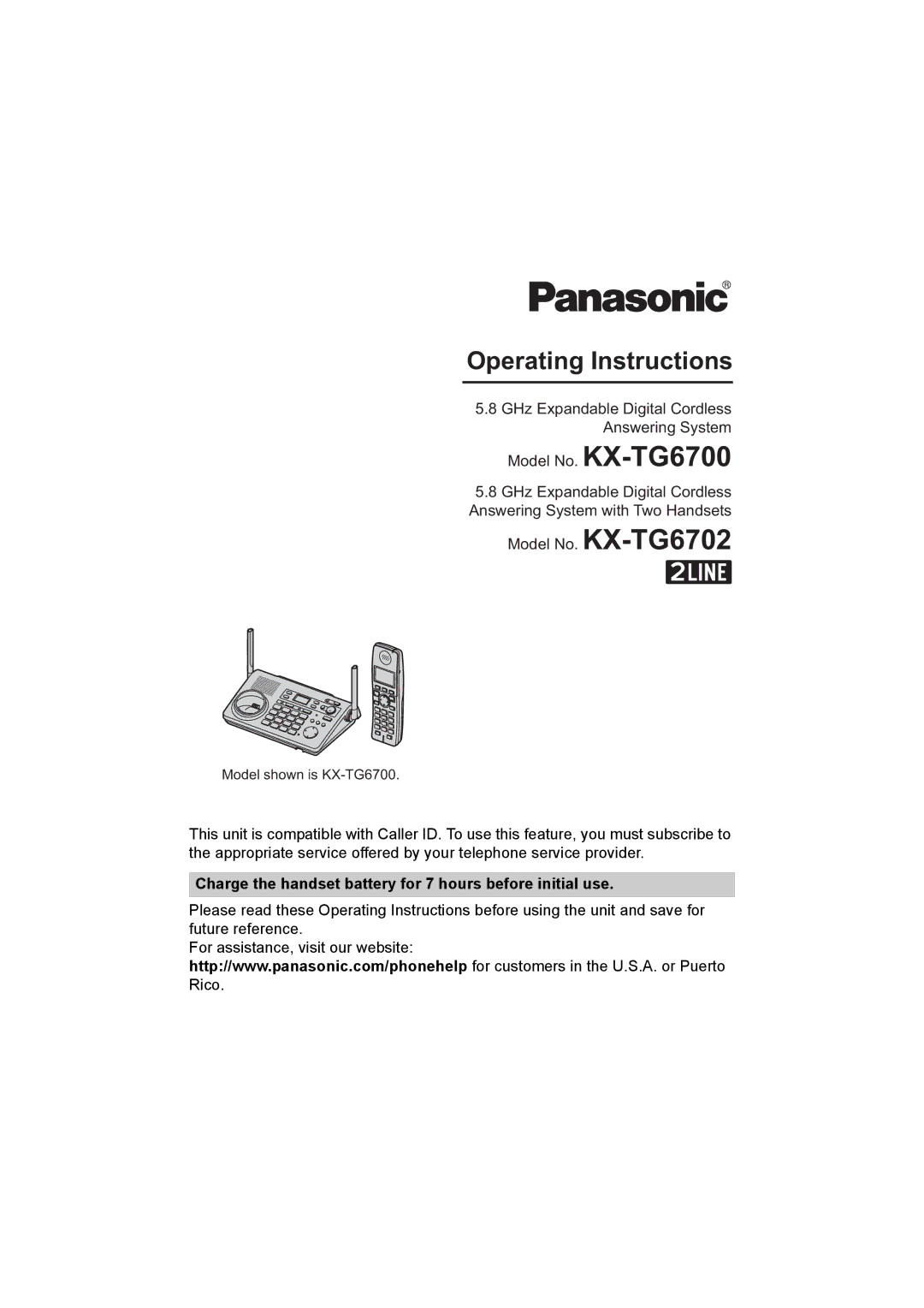 Panasonic KX-TG6700, KX-TG6702 operating instructions Operating Instructions 