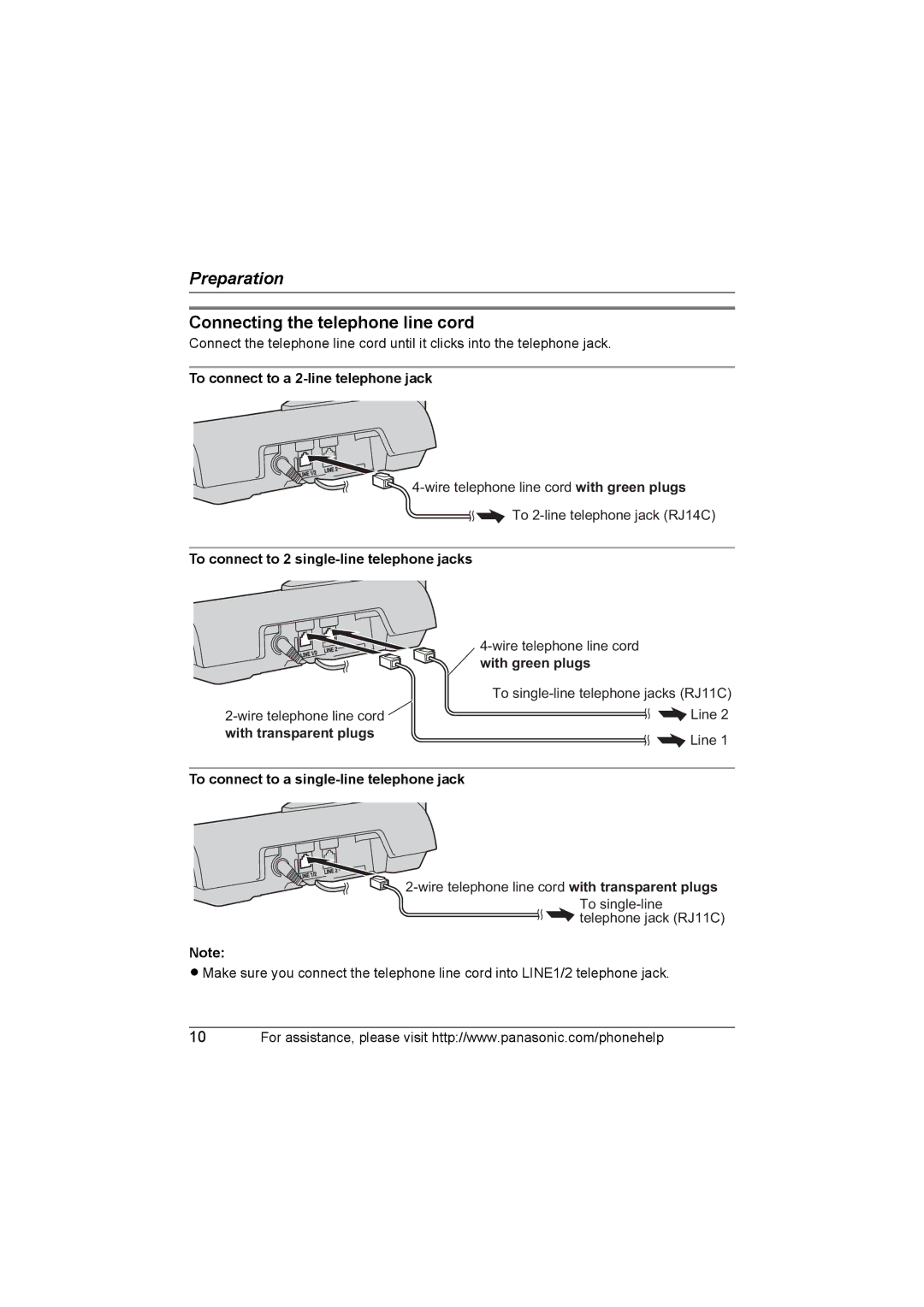 Panasonic KX-TG6702, KX-TG6700 operating instructions Connecting the telephone line cord 