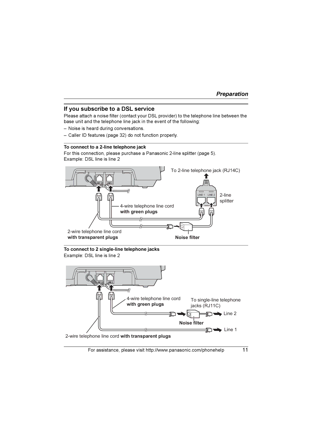 Panasonic KX-TG6700, KX-TG6702 operating instructions If you subscribe to a DSL service, Noise filter 