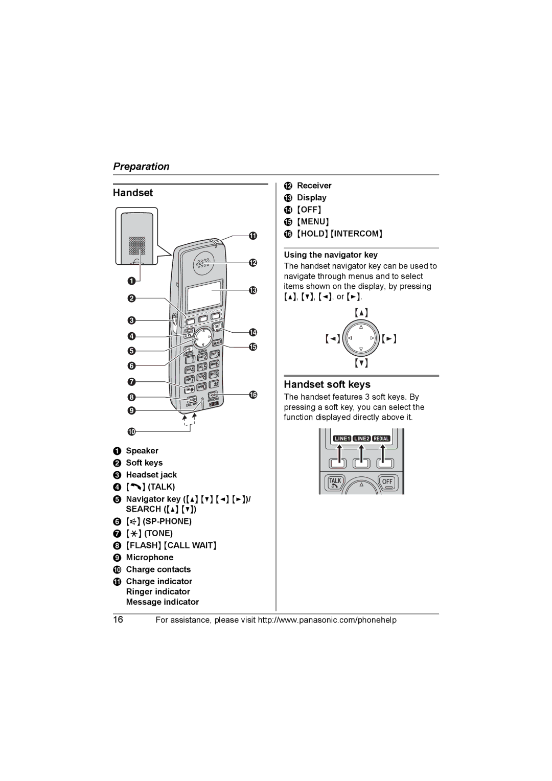 Panasonic KX-TG6702, KX-TG6700 operating instructions Handset soft keys, Using the navigator key 