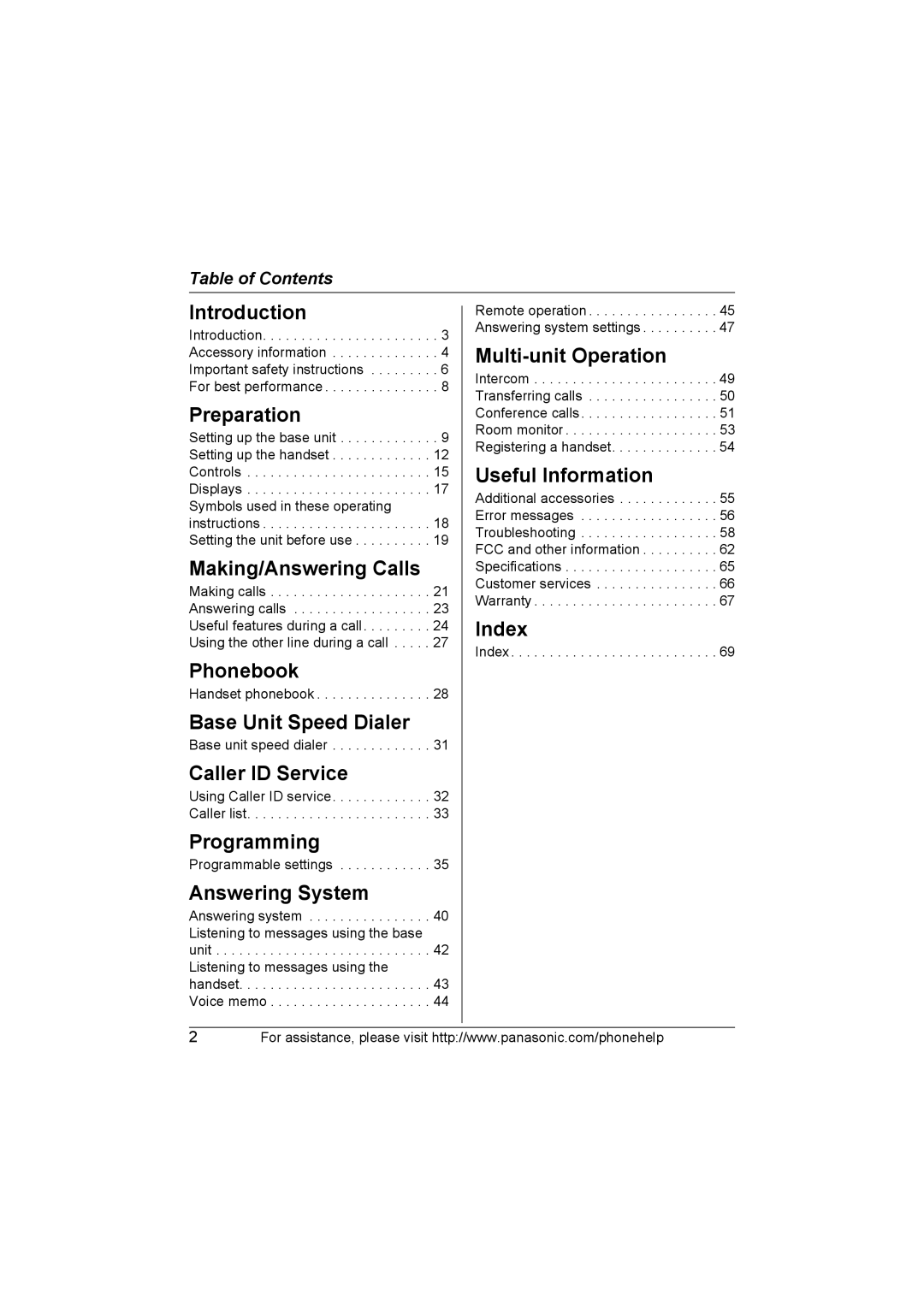 Panasonic KX-TG6702, KX-TG6700 operating instructions Introduction 