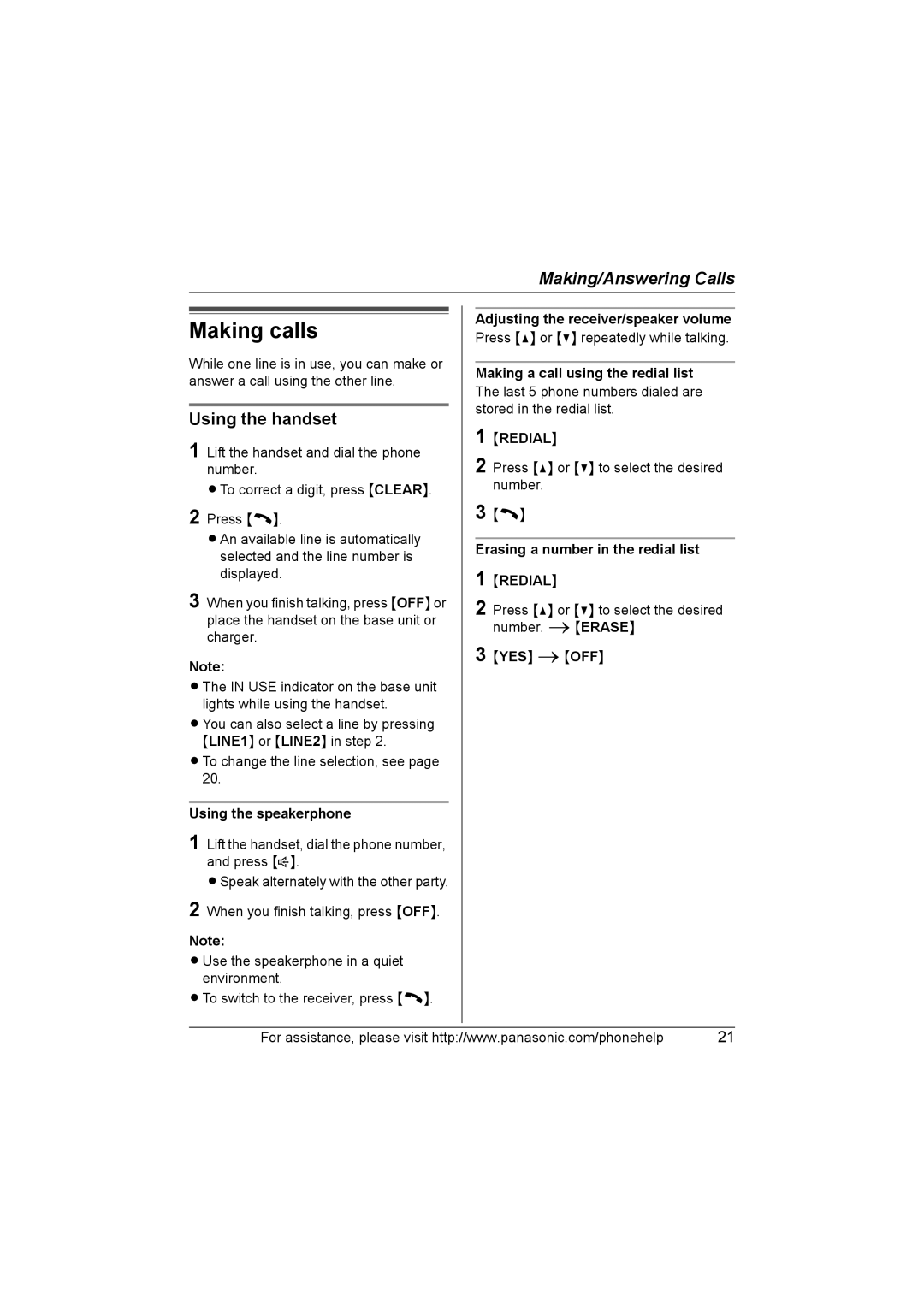 Panasonic KX-TG6700, KX-TG6702 operating instructions Making calls, Using the handset 