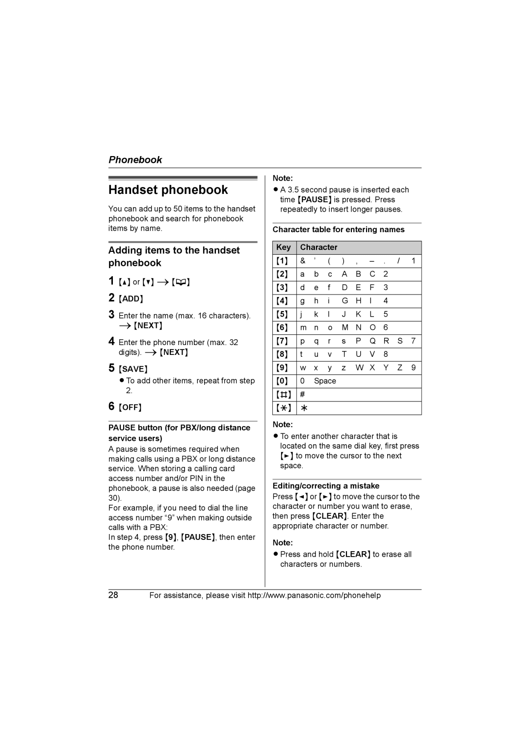 Panasonic KX-TG6702, KX-TG6700 operating instructions Handset phonebook, Adding items to the handset phonebook 