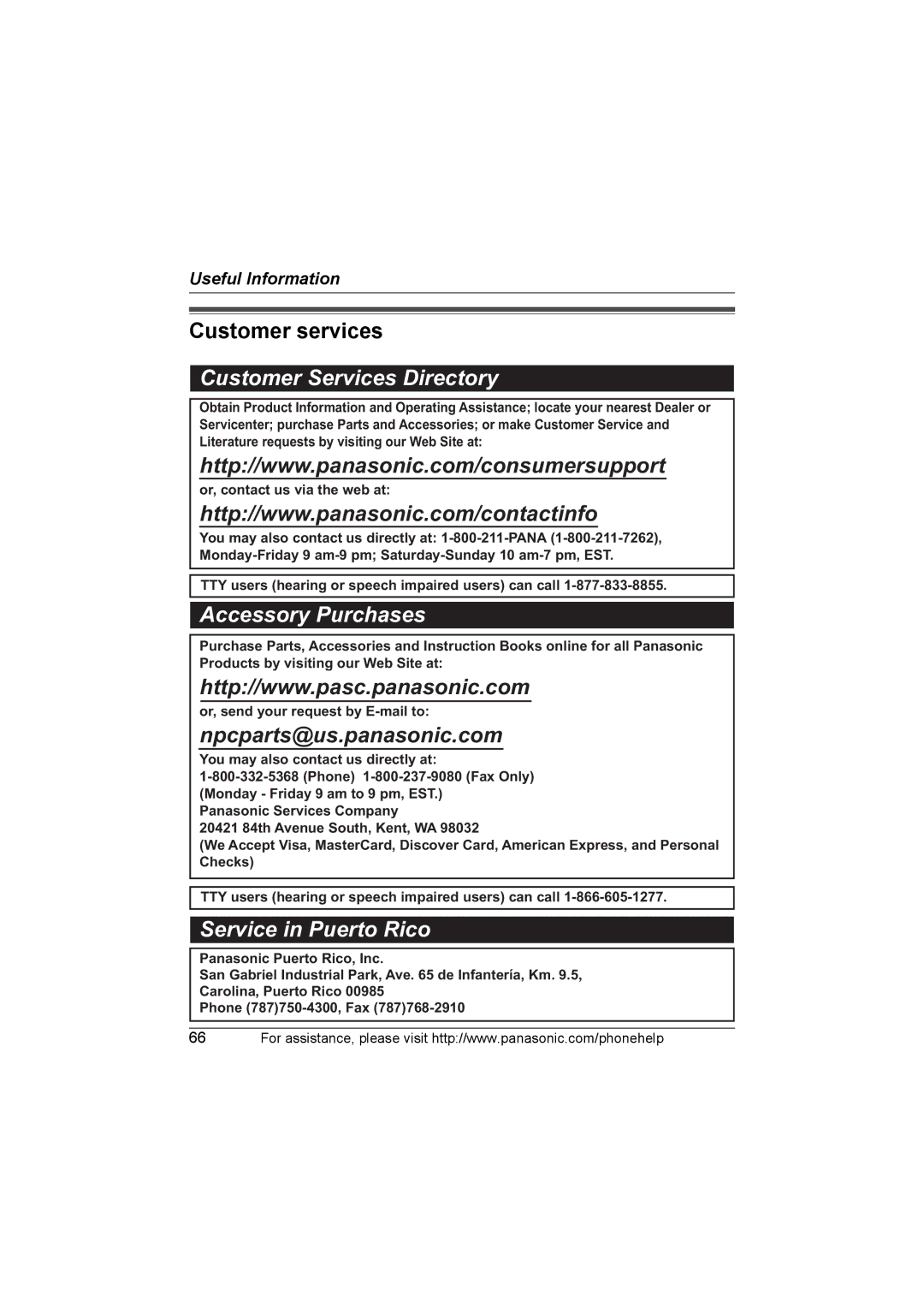 Panasonic KX-TG6702, KX-TG6700 operating instructions Customer services, Customer Services Directory 