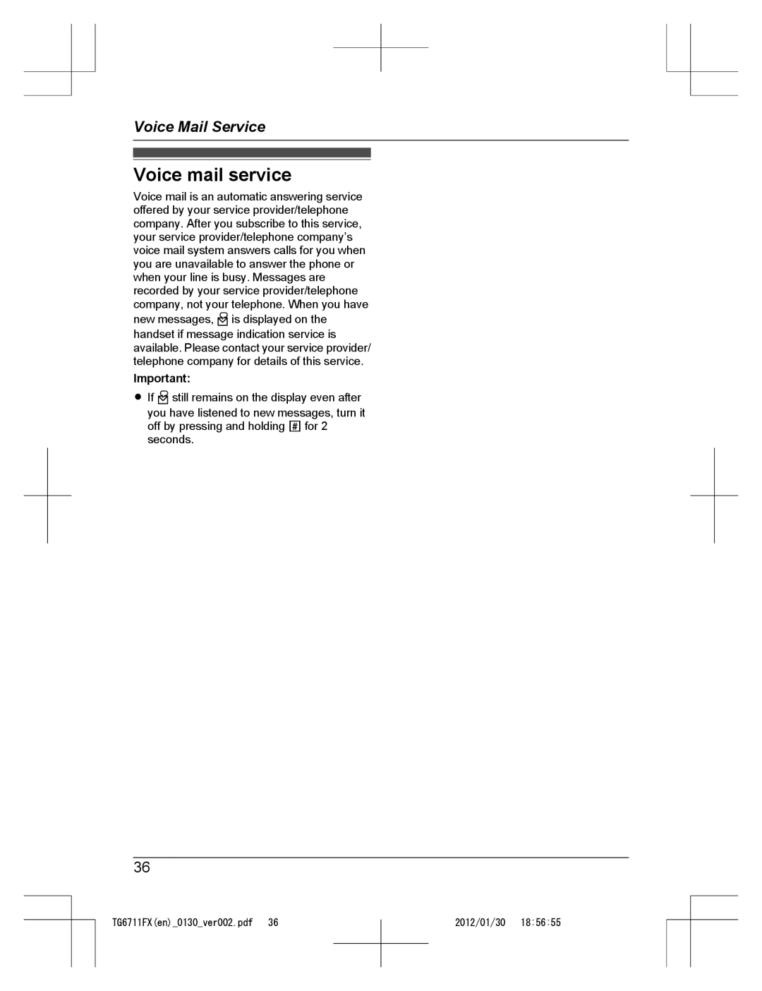 Panasonic KX-TG6711FX operating instructions Voice mail service, New messages, is displayed on 