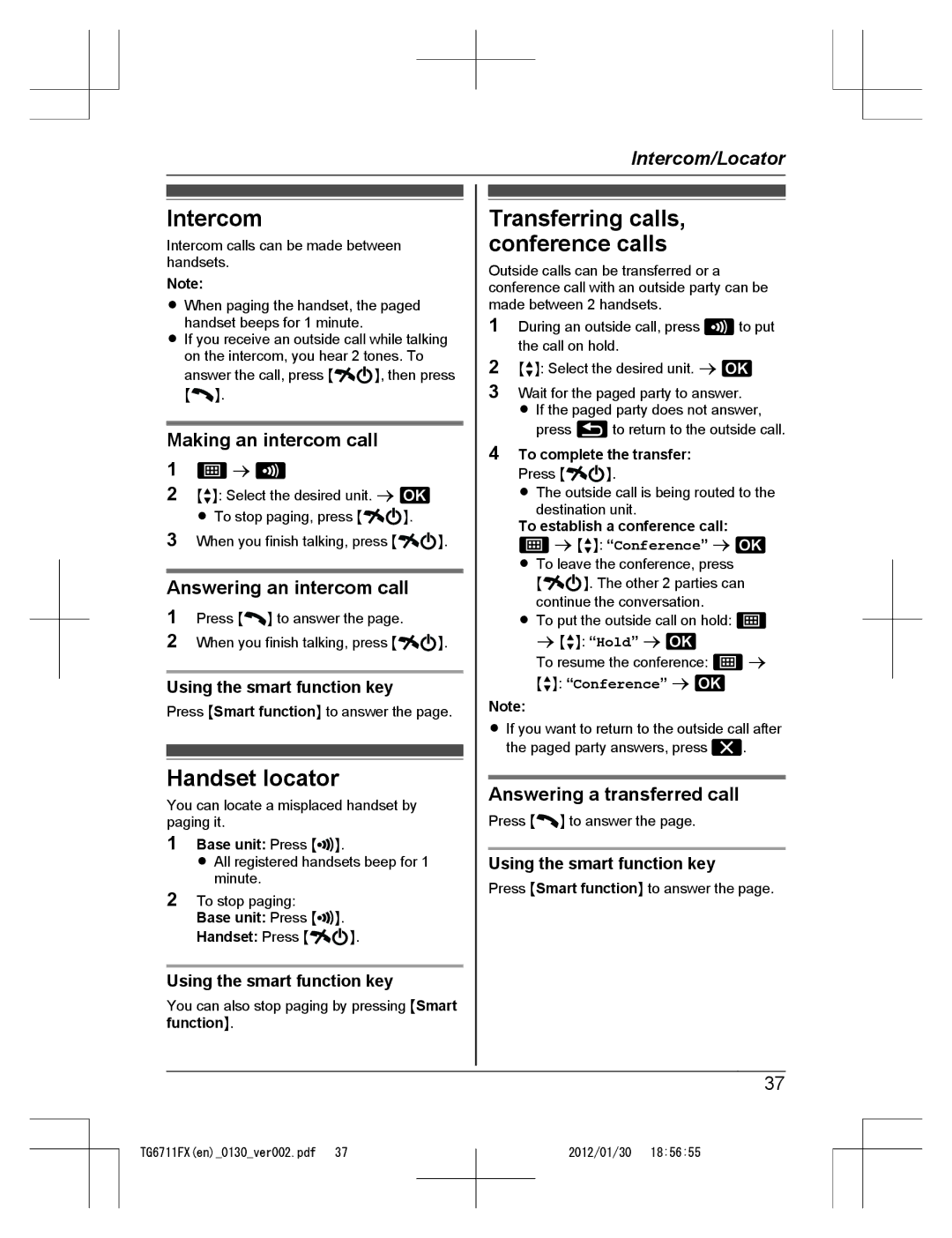 Panasonic KX-TG6711FX operating instructions Intercom, Handset locator, Transferring calls, conference calls 