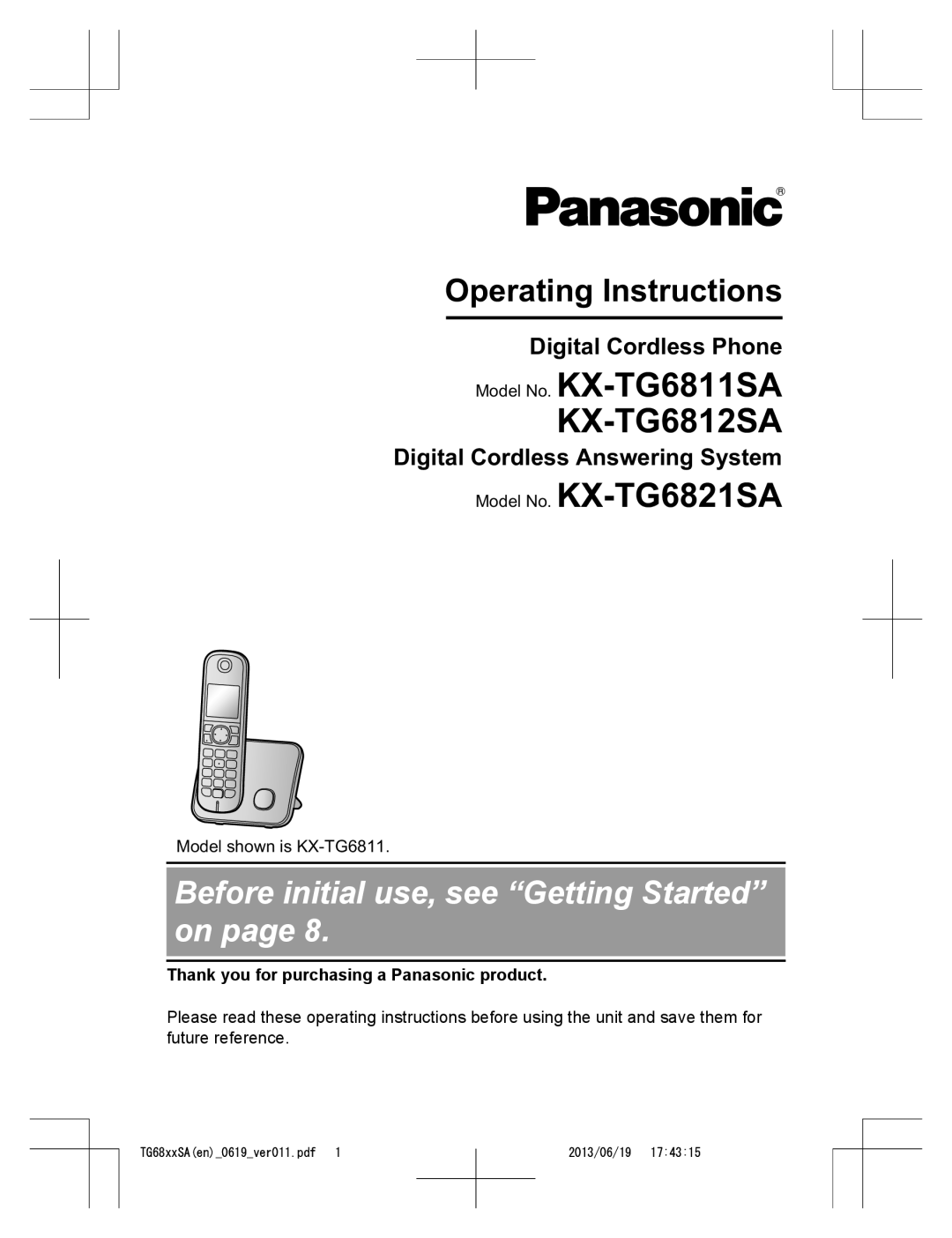 Panasonic KX-TG6811SA, KX-TG6812SA operating instructions Digital Cordless Phone, Digital Cordless Answering System 