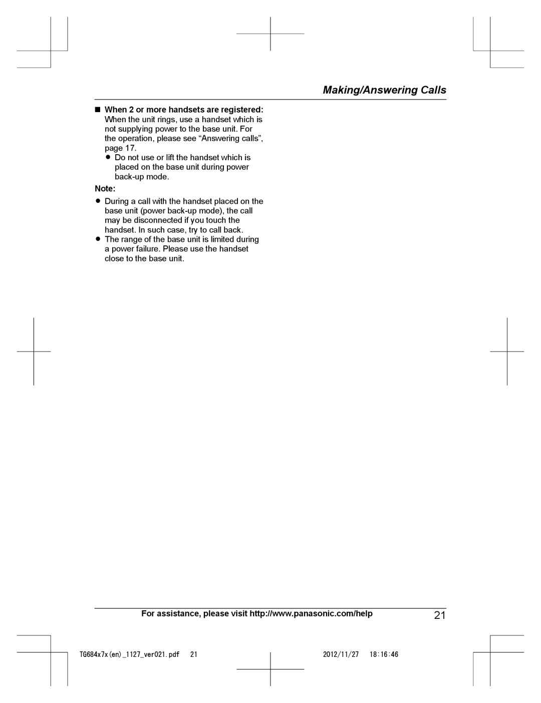 Panasonic KX-TG6845, KX-TG6873, KX-TG6872, KX-TG6842, KX-TG6844, KX-TG6843 operating instructions Making/Answering Calls 