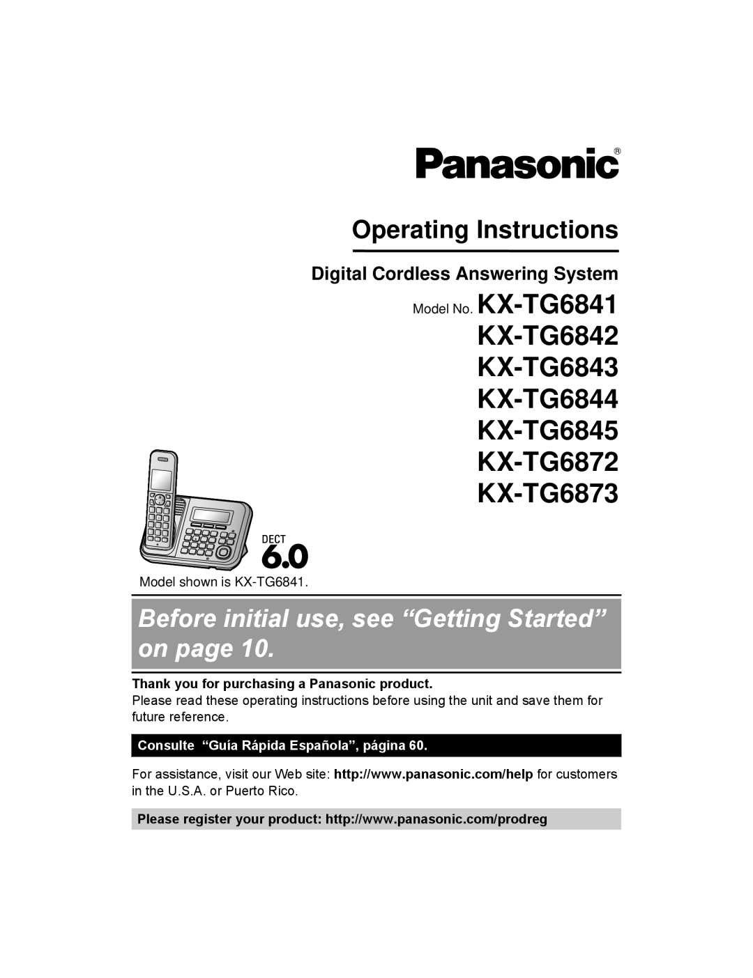 Panasonic KXTG6842B operating instructions Digital Cordless Answering System, Thank you for purchasing a Panasonic product 