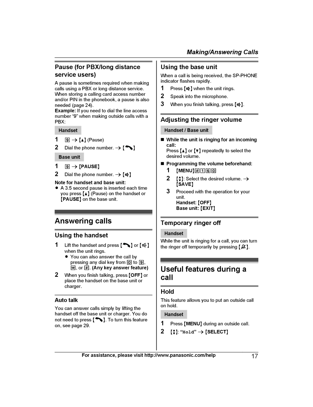 Panasonic KXTG6842B, KX-TG6873B, KXTG6843B, KXTG6845B operating instructions Answering calls, Useful features during a call 