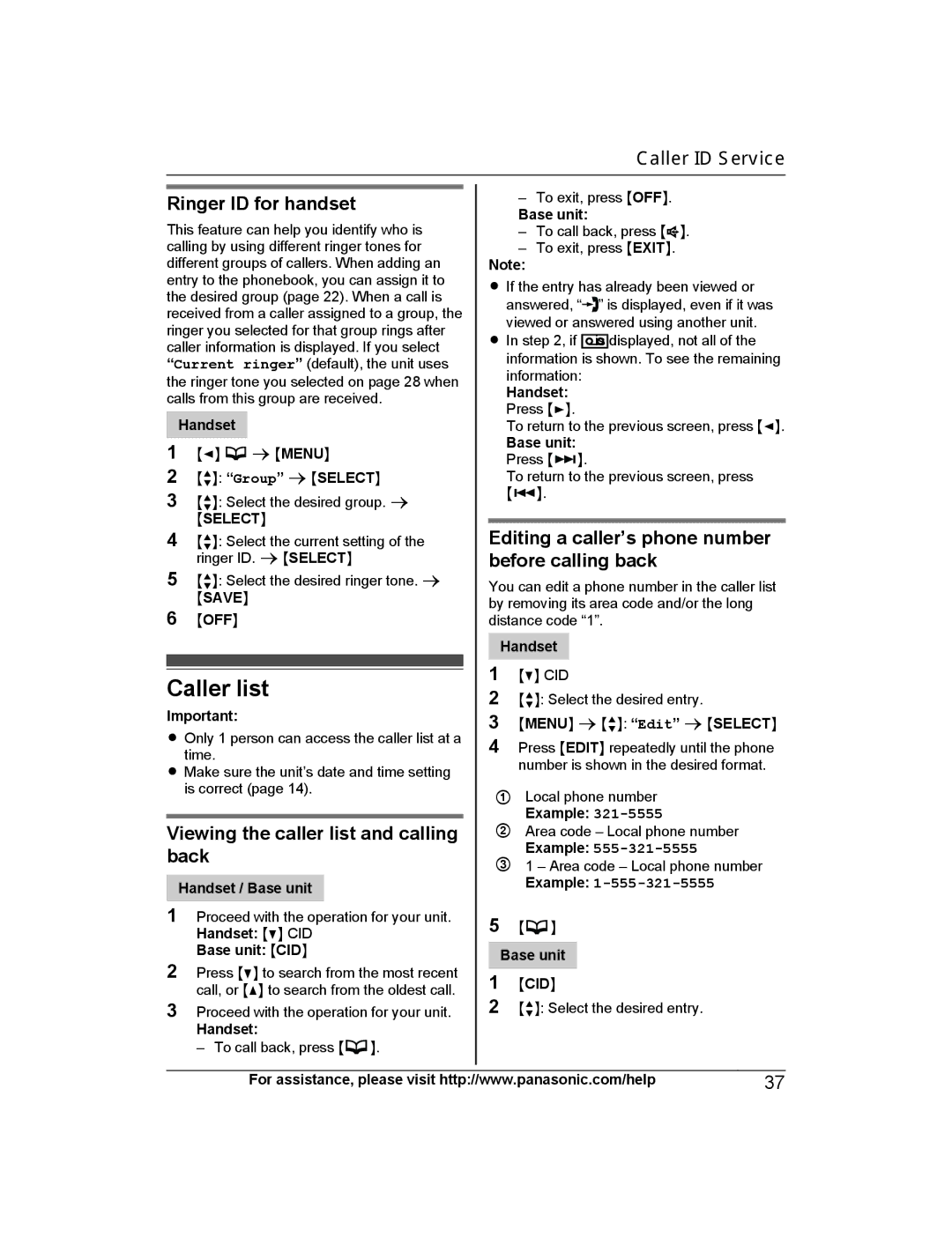 Panasonic KXTG6842B, KX-TG6873B, KXTG6843B, KXTG6845B operating instructions Caller list 