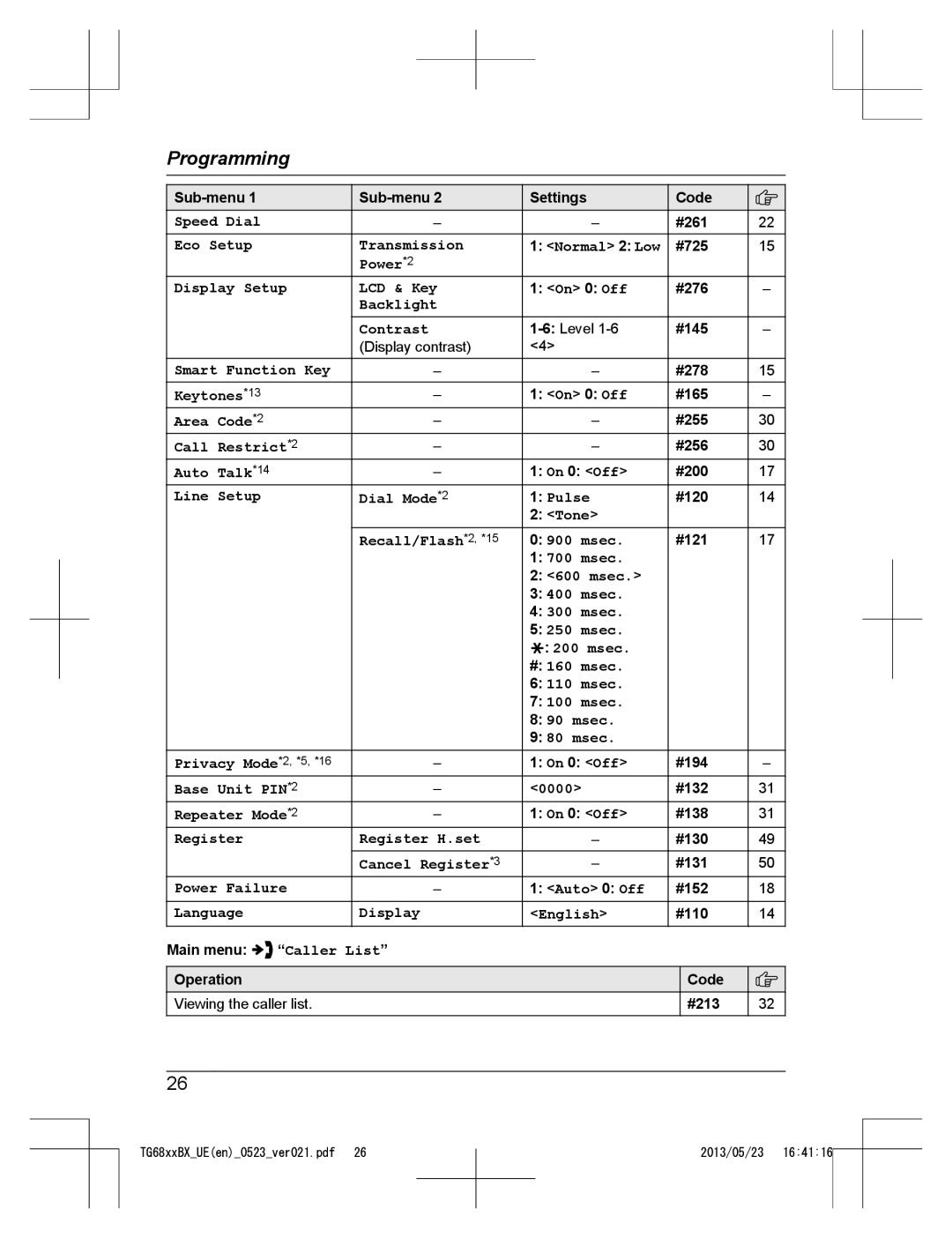 Panasonic KX-TG6811BX Speed Dial, Eco Setup Transmission Normal 2 Low, Power*2 Display Setup LCD & Key, Backlight Contrast 