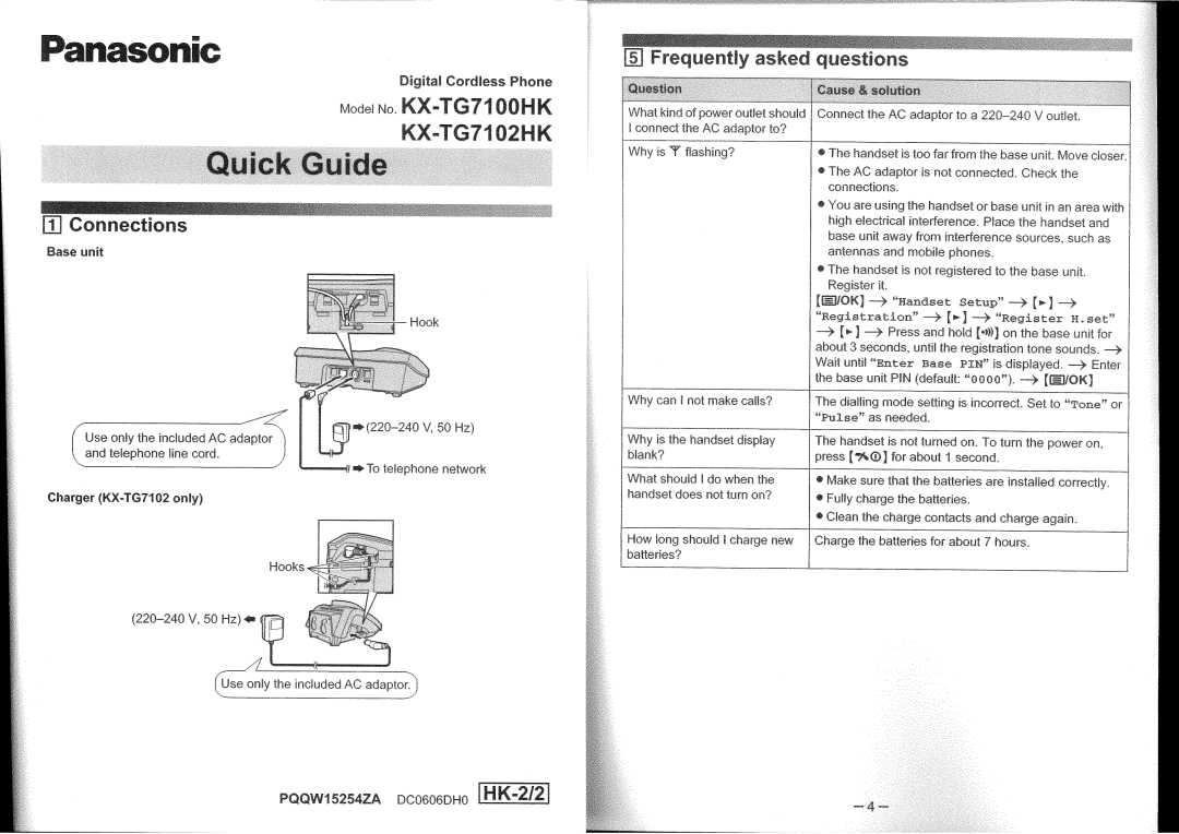 Panasonic KX-TG7102HK, KX-TG7100HK manual 