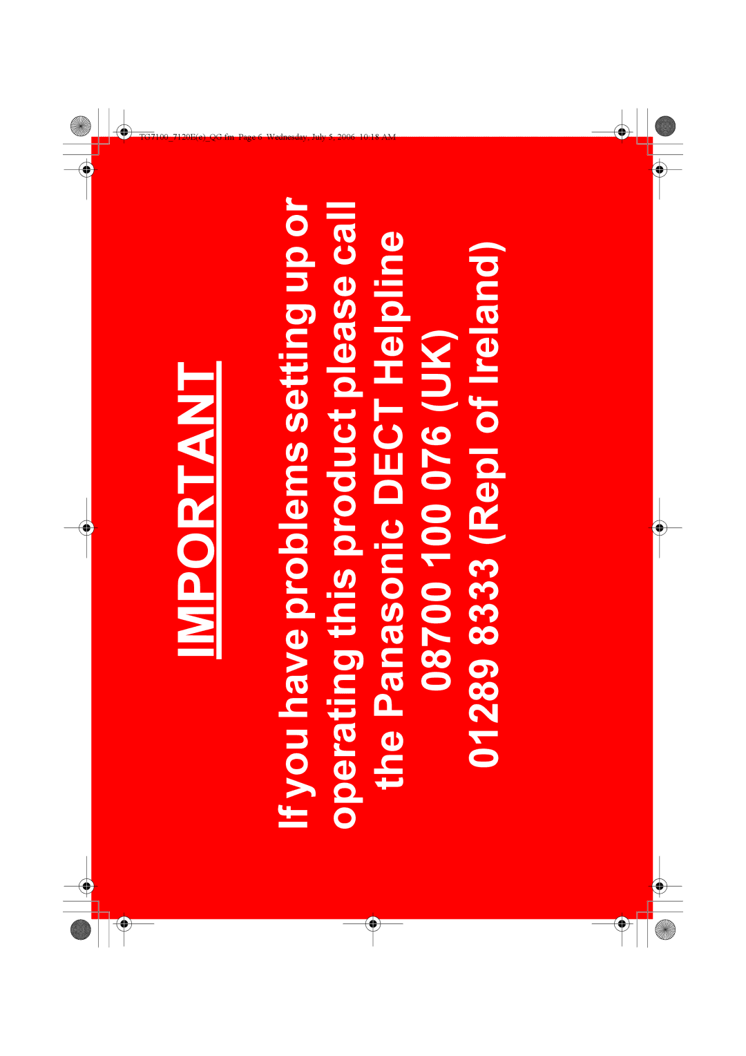 Panasonic KX-TG7103E, KX-TG7102E, KX-TG7100E manual TG71007120EeQG.fm Page 6 Wednesday, July 5, 2006 1018 AM 