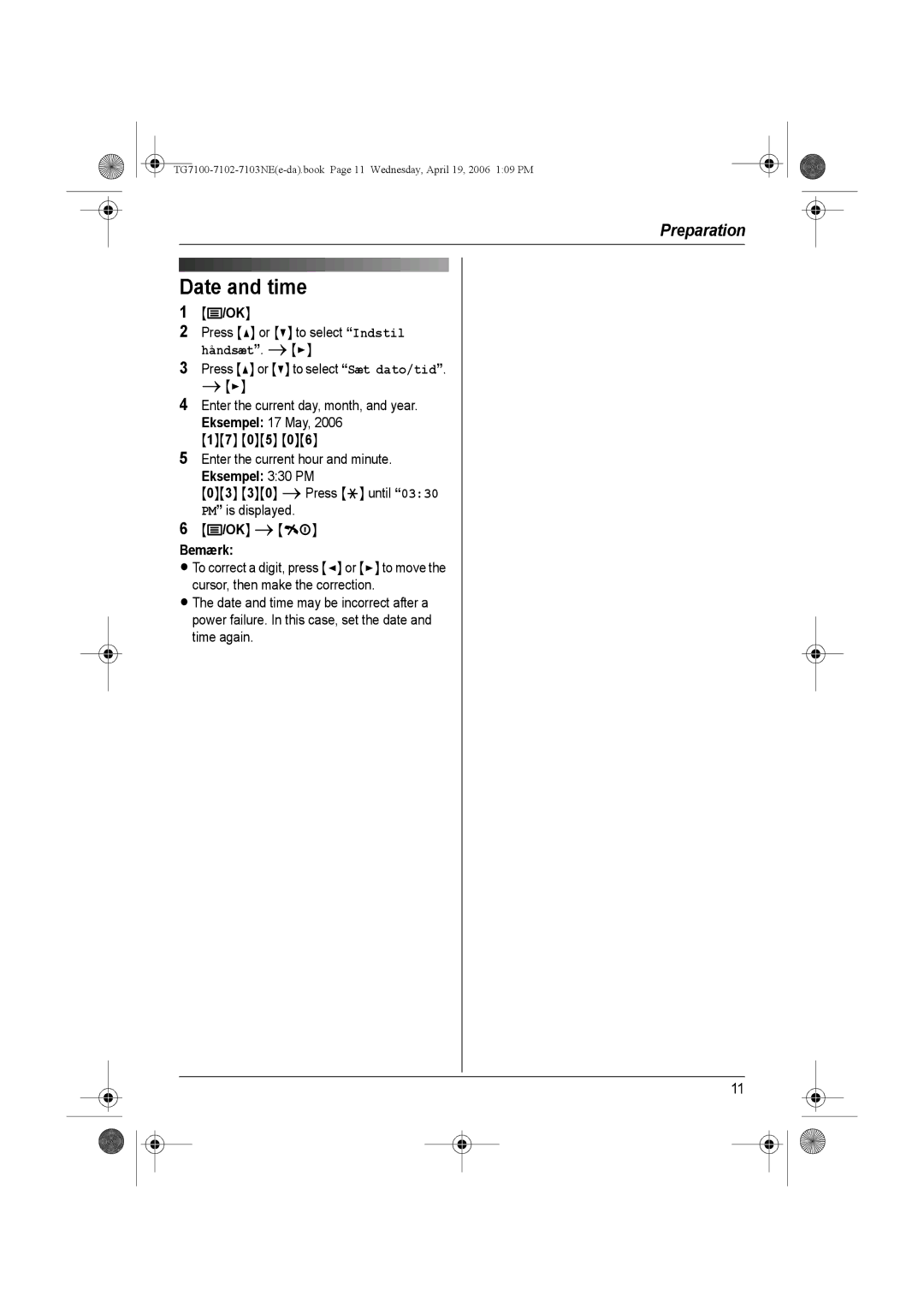 Panasonic KX-TG7103NE operating instructions Date and time 