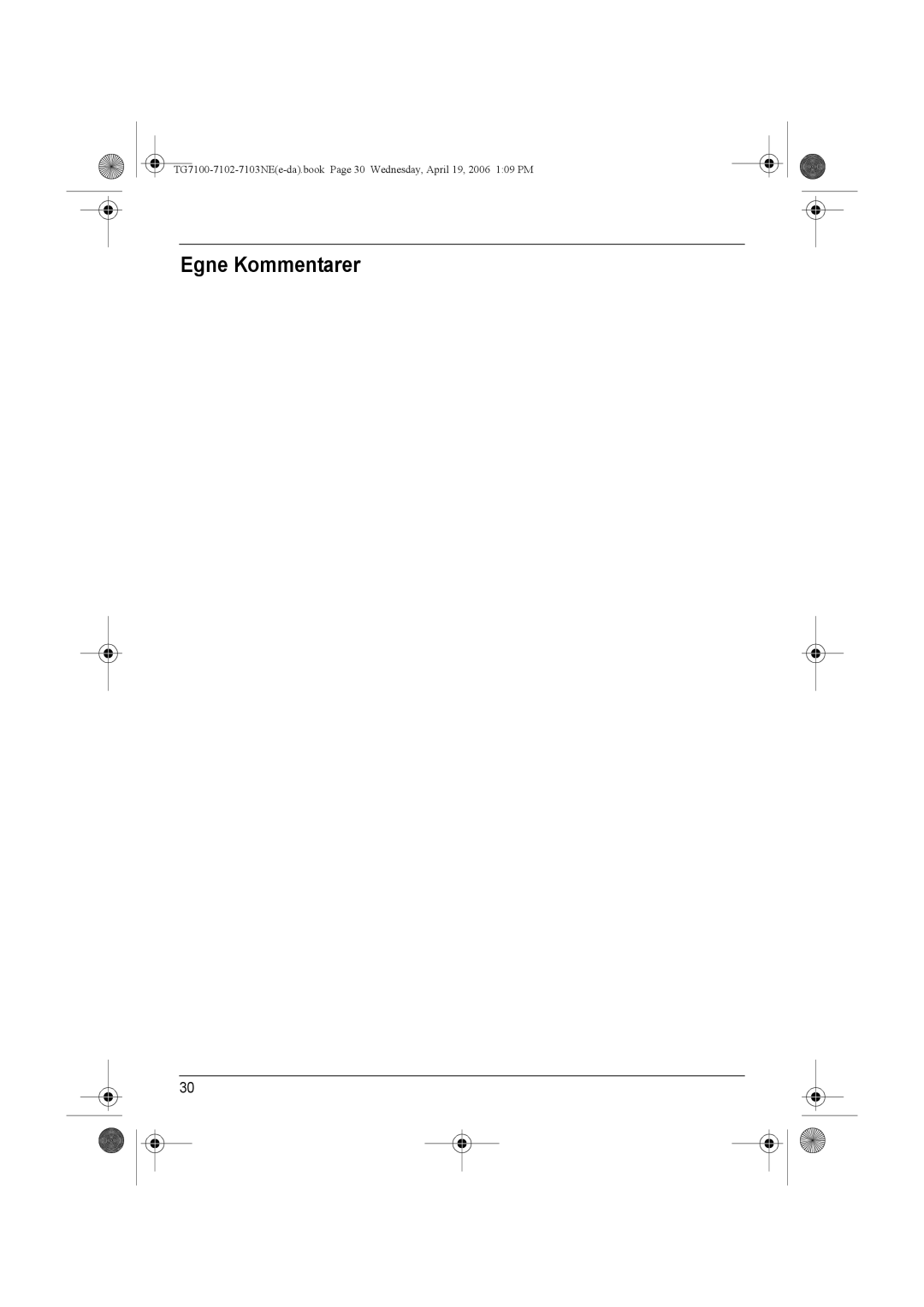 Panasonic KX-TG7103NE operating instructions Egne Kommentarer 