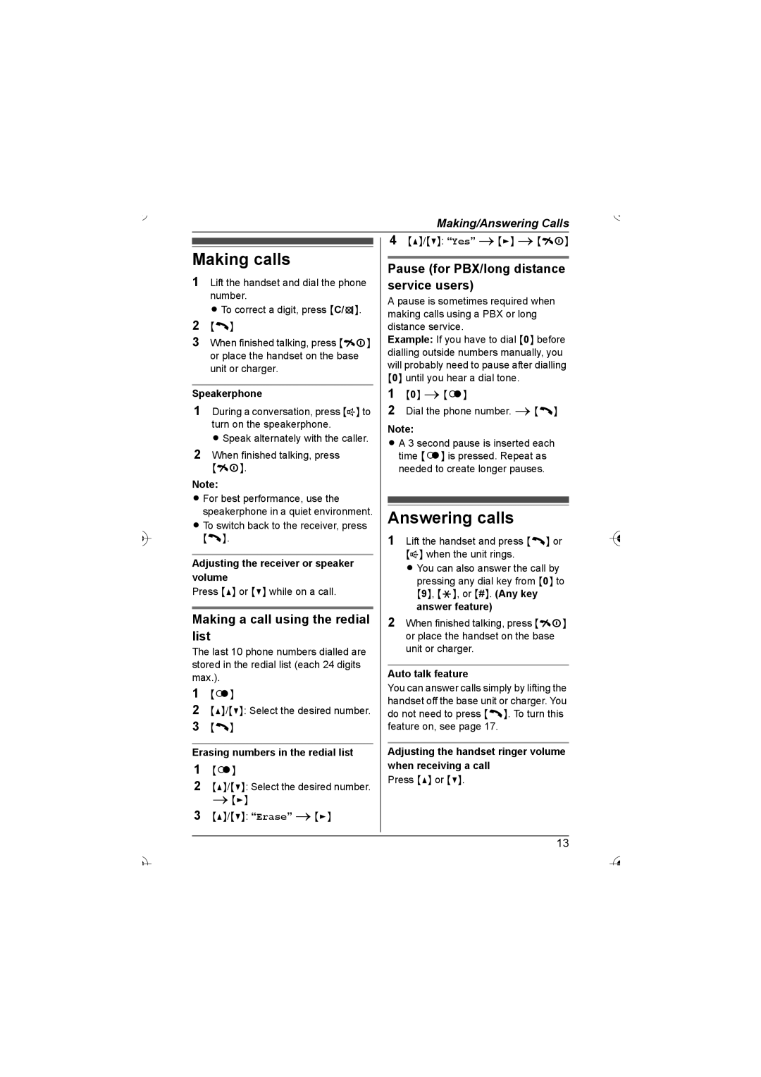 Panasonic KX-TG7200HK, KX-TG7202HK operating instructions Making calls, Answering calls, Making a call using the redial list 