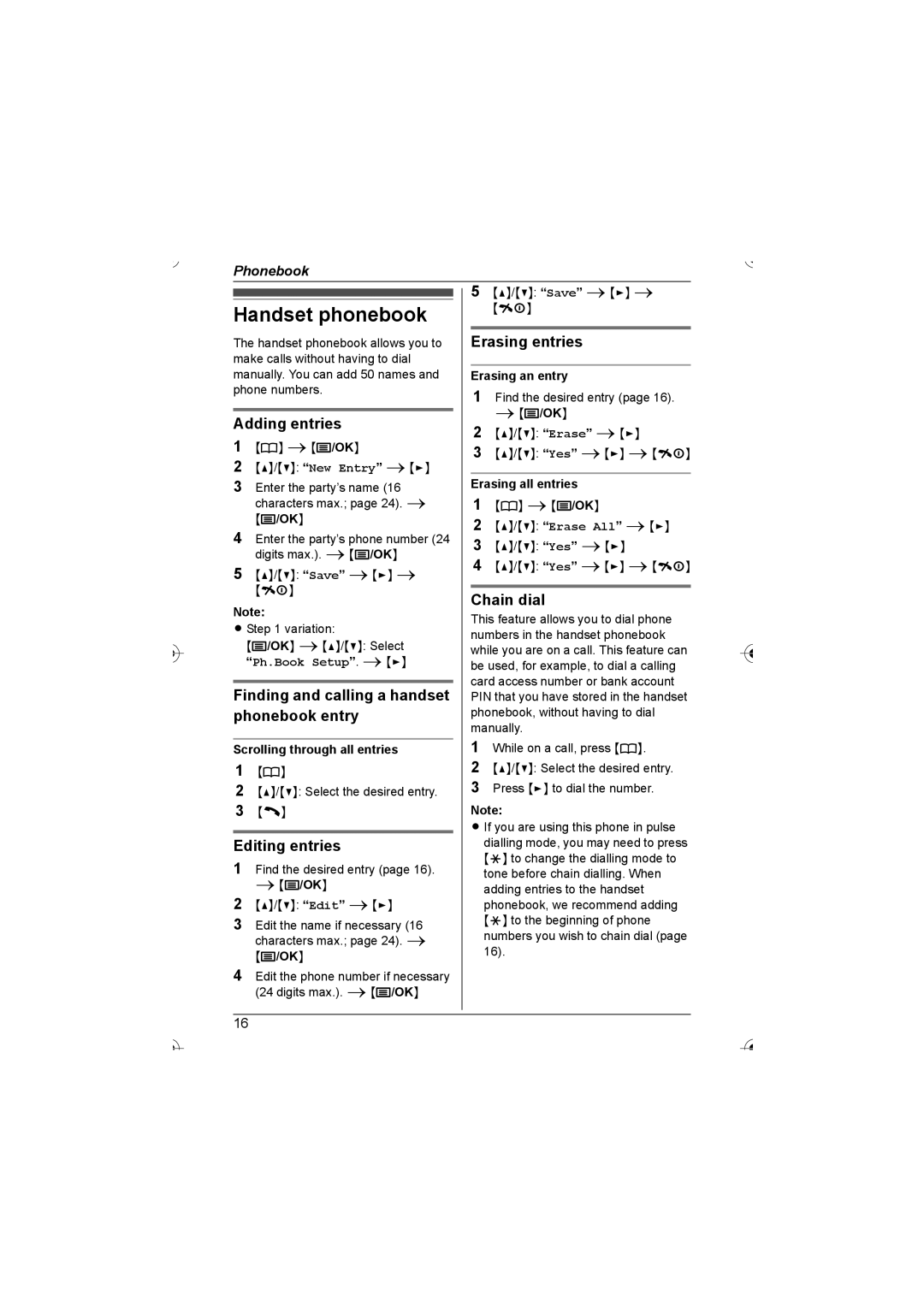 Panasonic KX-TG7202HK, KX-TG7200HK operating instructions Handset phonebook 