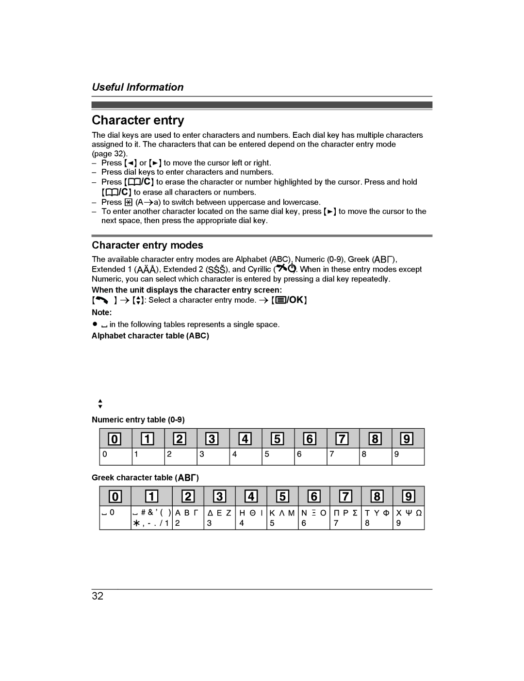 Panasonic KX-TG722AL, KX-TG2721AL Character entry modes, When the unit displays the character entry screen 