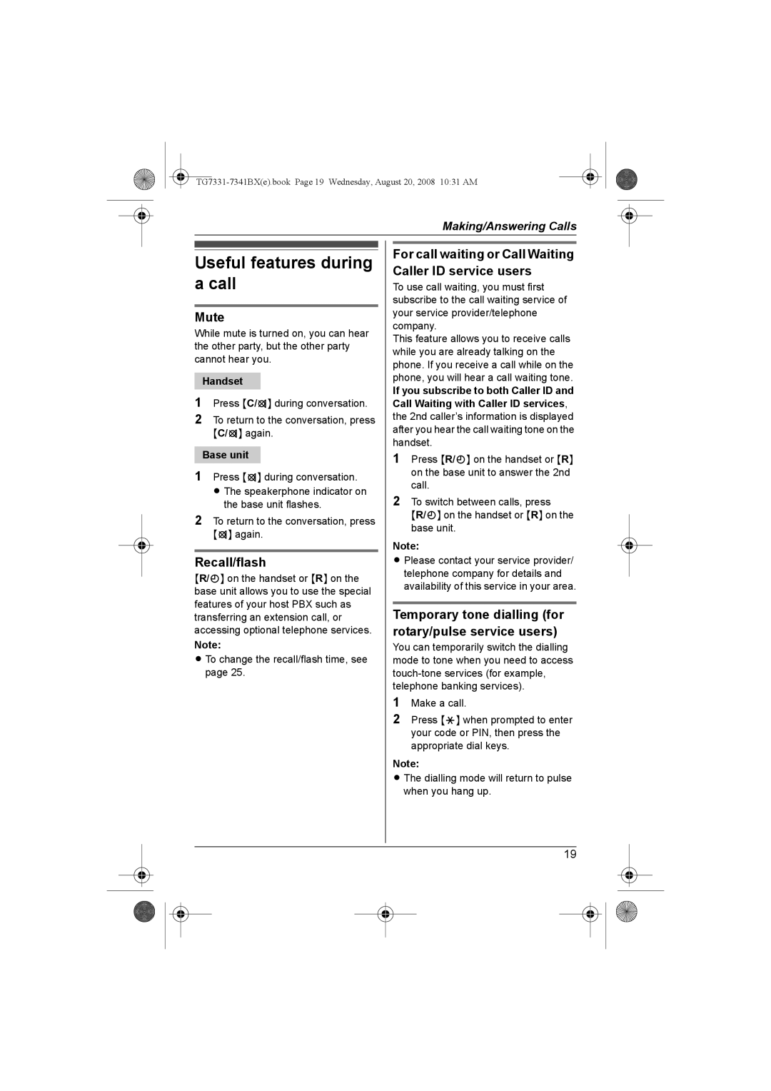 Panasonic KX-TG7341BX operating instructions Useful features during a call, Mute, Recall/flash 