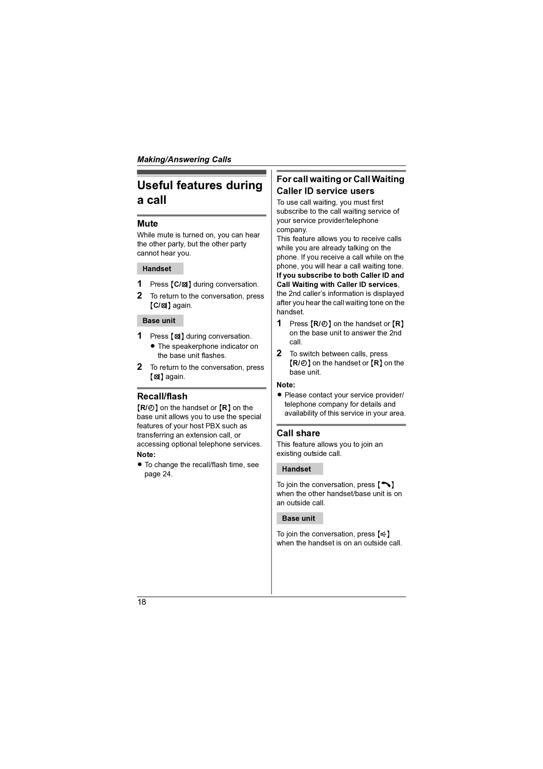 Panasonic KX-TG7341NZ operating instructions Useful features during a call, Mute, Recall/flash, Call share 