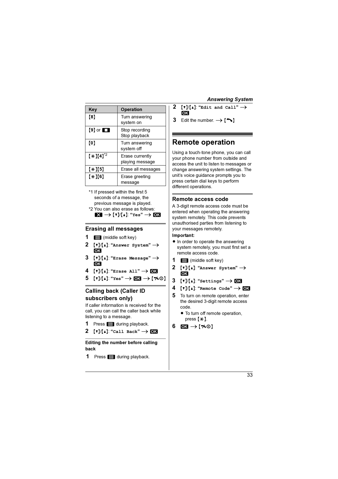 Panasonic KX-TG7341NZ operating instructions Calling back Caller ID subscribers only, Answer System Erase Message 