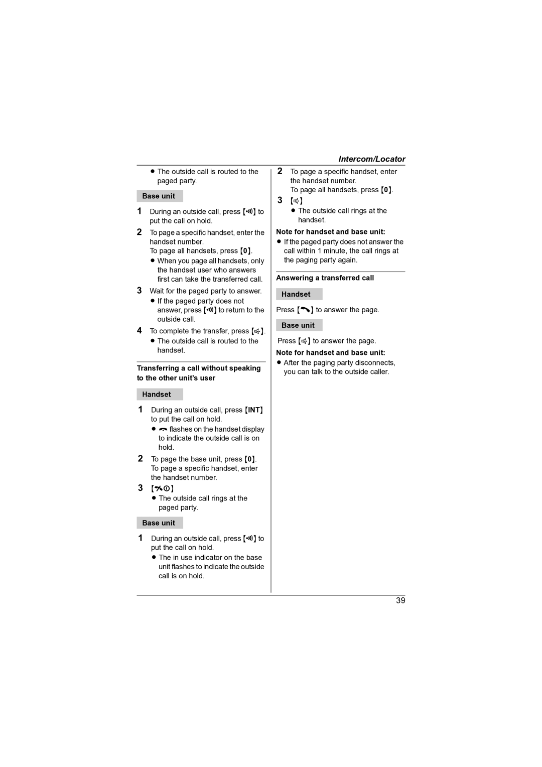 Panasonic KX-TG7341NZ operating instructions Answering a transferred call Handset 