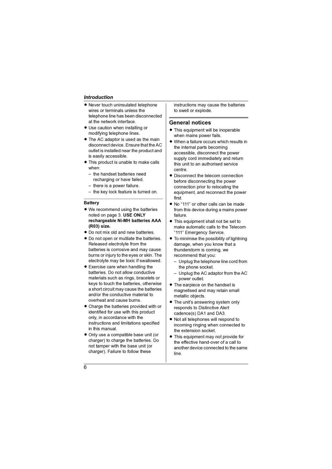 Panasonic KX-TG7341NZ operating instructions General notices, Battery 