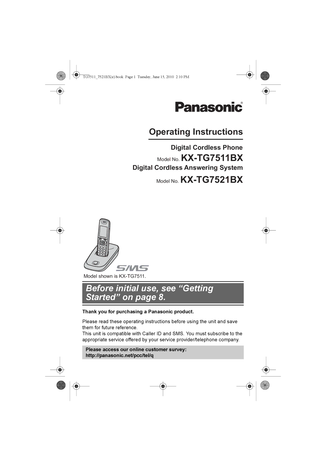 Panasonic KX-TG7521BX operating instructions Model No. KX-TG7511BX 