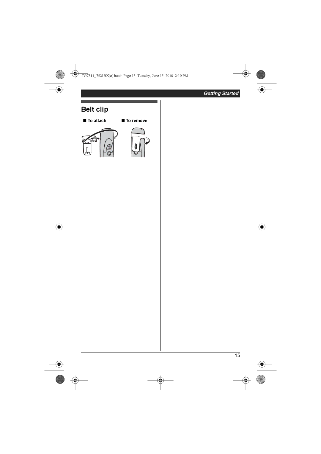 Panasonic KX-TG7511, KX-TG7521BX operating instructions Belt clip, To attach 