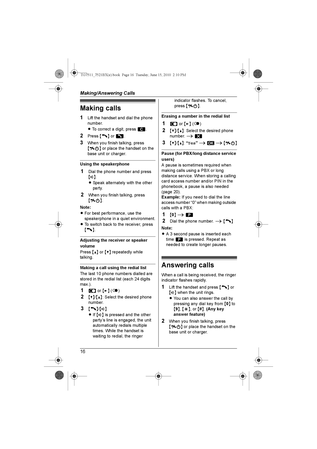 Panasonic KX-TG7521BX, KX-TG7511 operating instructions Making calls, Answering calls 