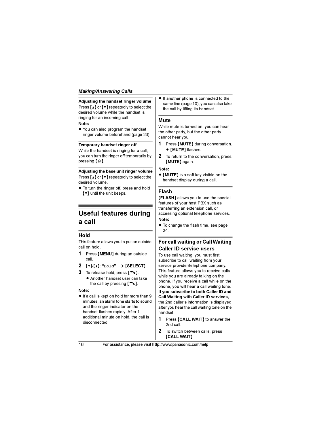 Panasonic KX-TG7534, KX-TG7533, KX-TG7531, KX-TG7532 operating instructions Useful features during a call, Hold, Mute, Flash 