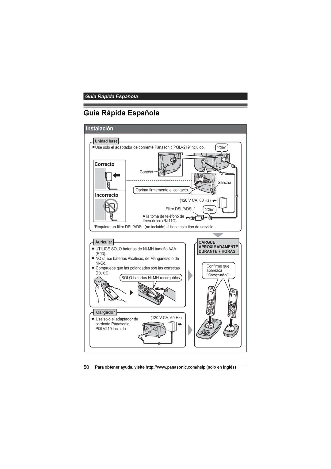 Panasonic KX-TG7531, KX-TG7534, KX-TG7533, KX-TG7532 operating instructions Guía Rápida Española, Correcto Incorrecto 