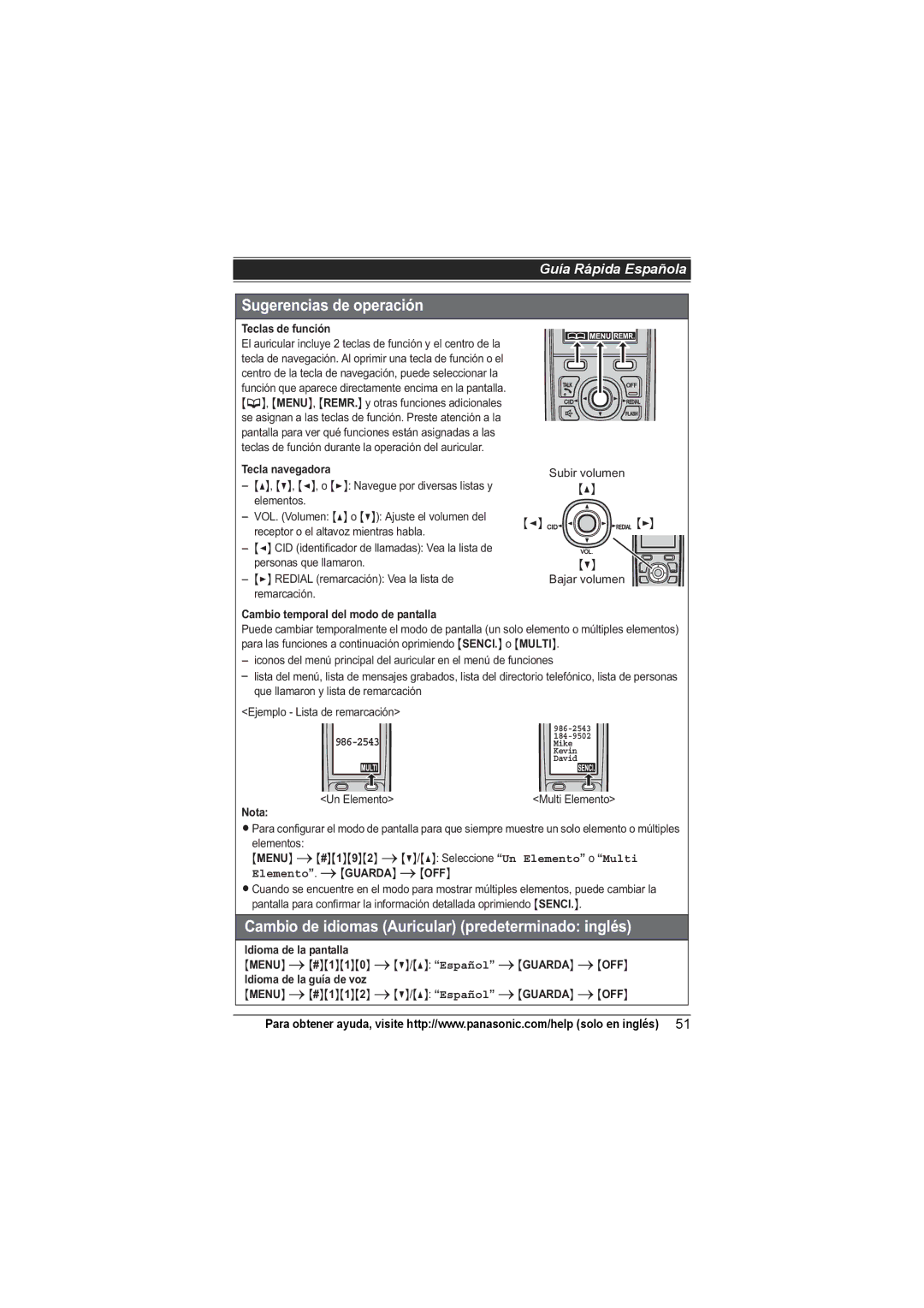 Panasonic KX-TG7532, KX-TG7534, KX-TG7533, KX-TG7531 operating instructions Sugerencias de operación 