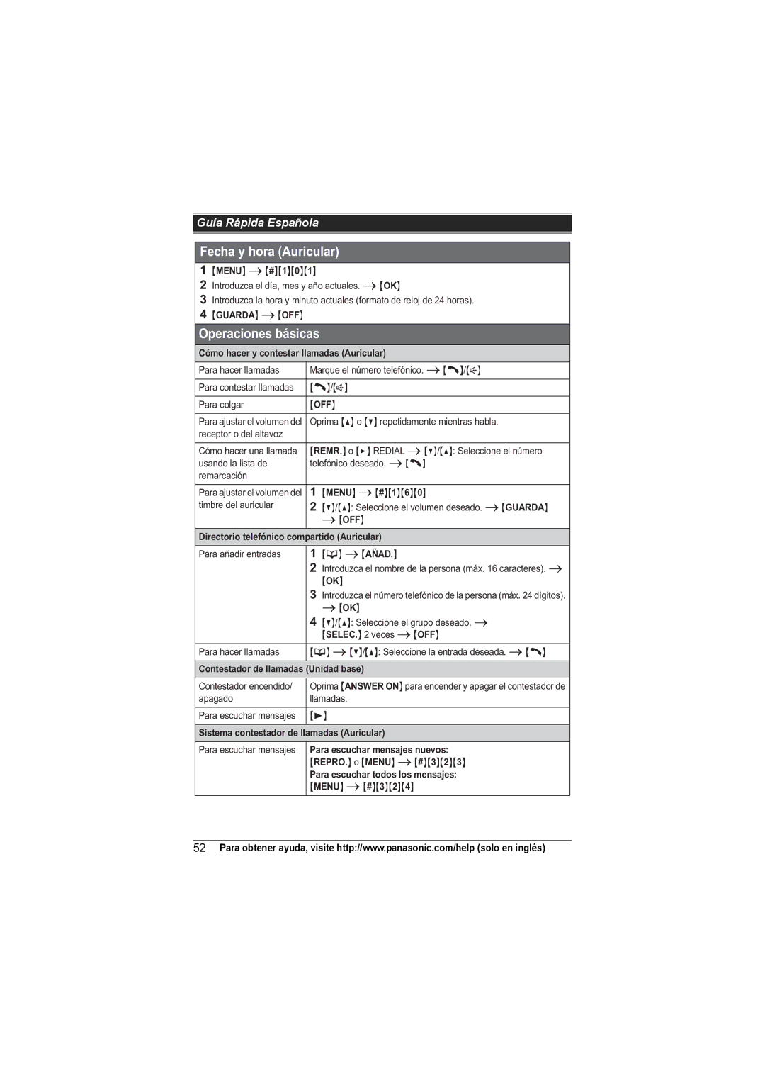 Panasonic KX-TG7534, KX-TG7533, KX-TG7531, KX-TG7532 operating instructions Fecha y hora Auricular 