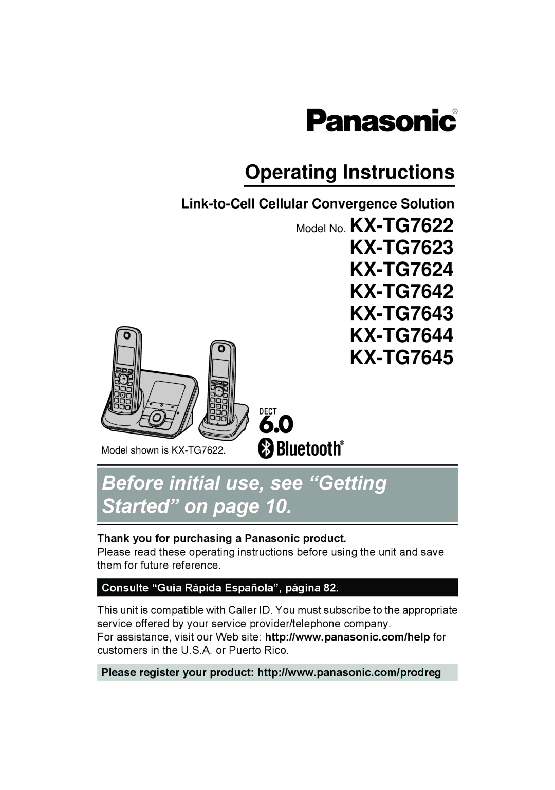 Panasonic KXTG7623B, KX-TG7624SK, KXTG7622B operating instructions Before initial use, see Getting Started on 