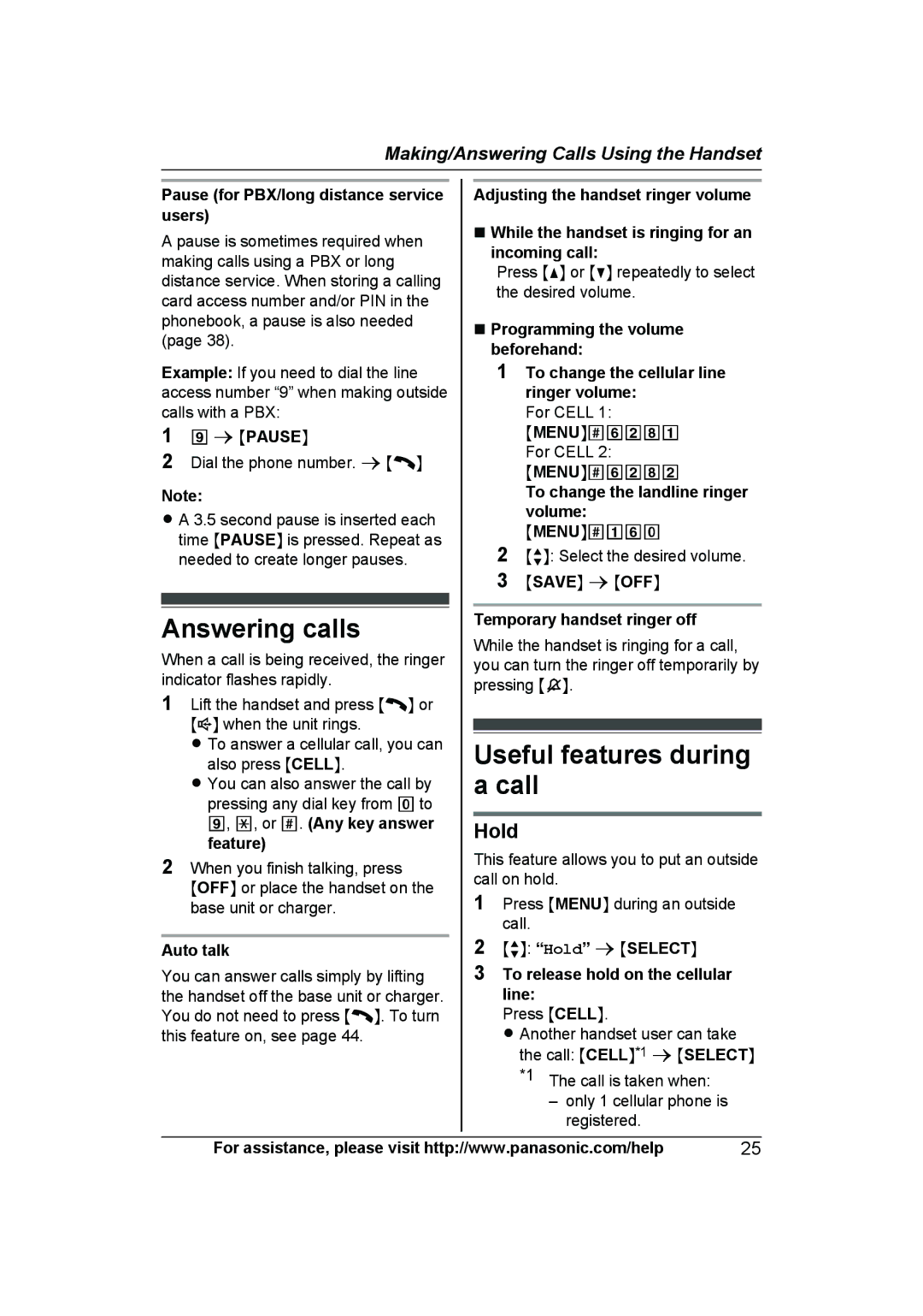 Panasonic KXTG7623B, KX-TG7624SK, KXTG7622B operating instructions Answering calls, Useful features during a call, Hold 